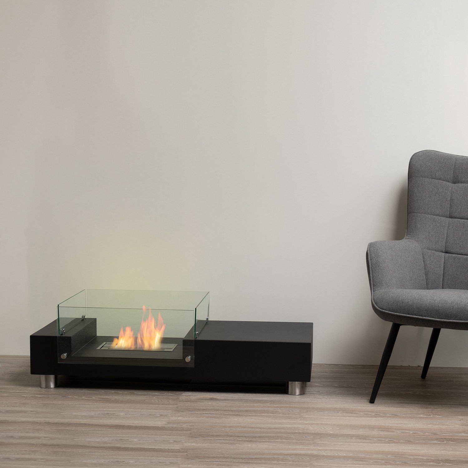 Moritz Dekokamin Standkamin 35 x 112 x 50 cm schwarz 1,5 Liter Brenner, Ethanolbrenner Glasfeuer Terrassenfeuer Kamin
