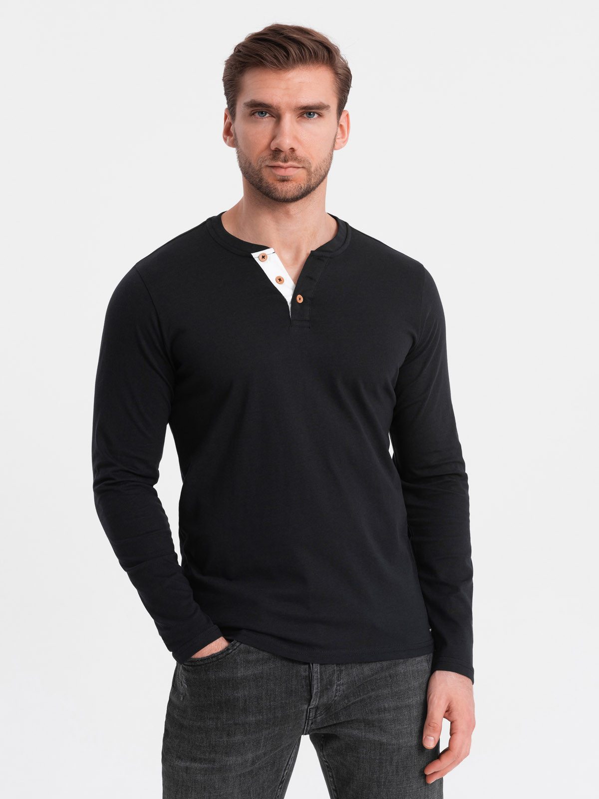 OMBRE Longsleeve Herren Longsleeve mit Knöpfen günstig online kaufen