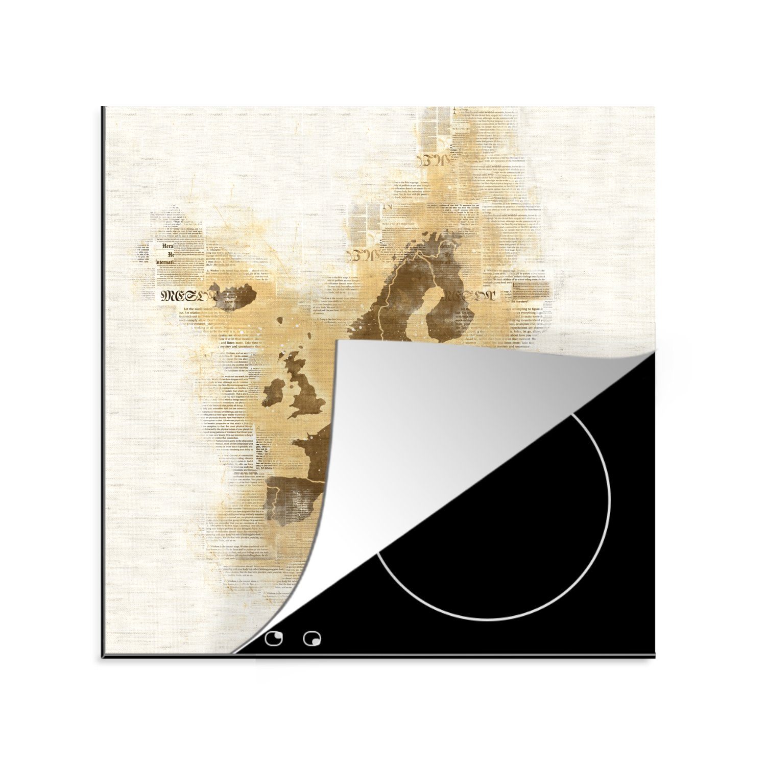 MuchoWow Herdblende-/Abdeckplatte Europa - Karten - Papier - Aquarell, Vinyl, (1 tlg), 78x78 cm, Ceranfeldabdeckung, Arbeitsplatte für küche