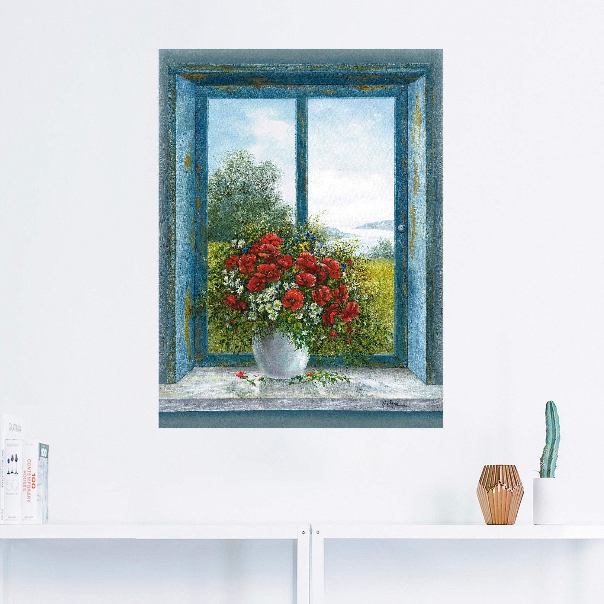 Artland Wandbild Mohnblumen am Fenster, Arrangements (1 St), als  Leinwandbild, Wandaufkleber in verschied. Größen | Poster