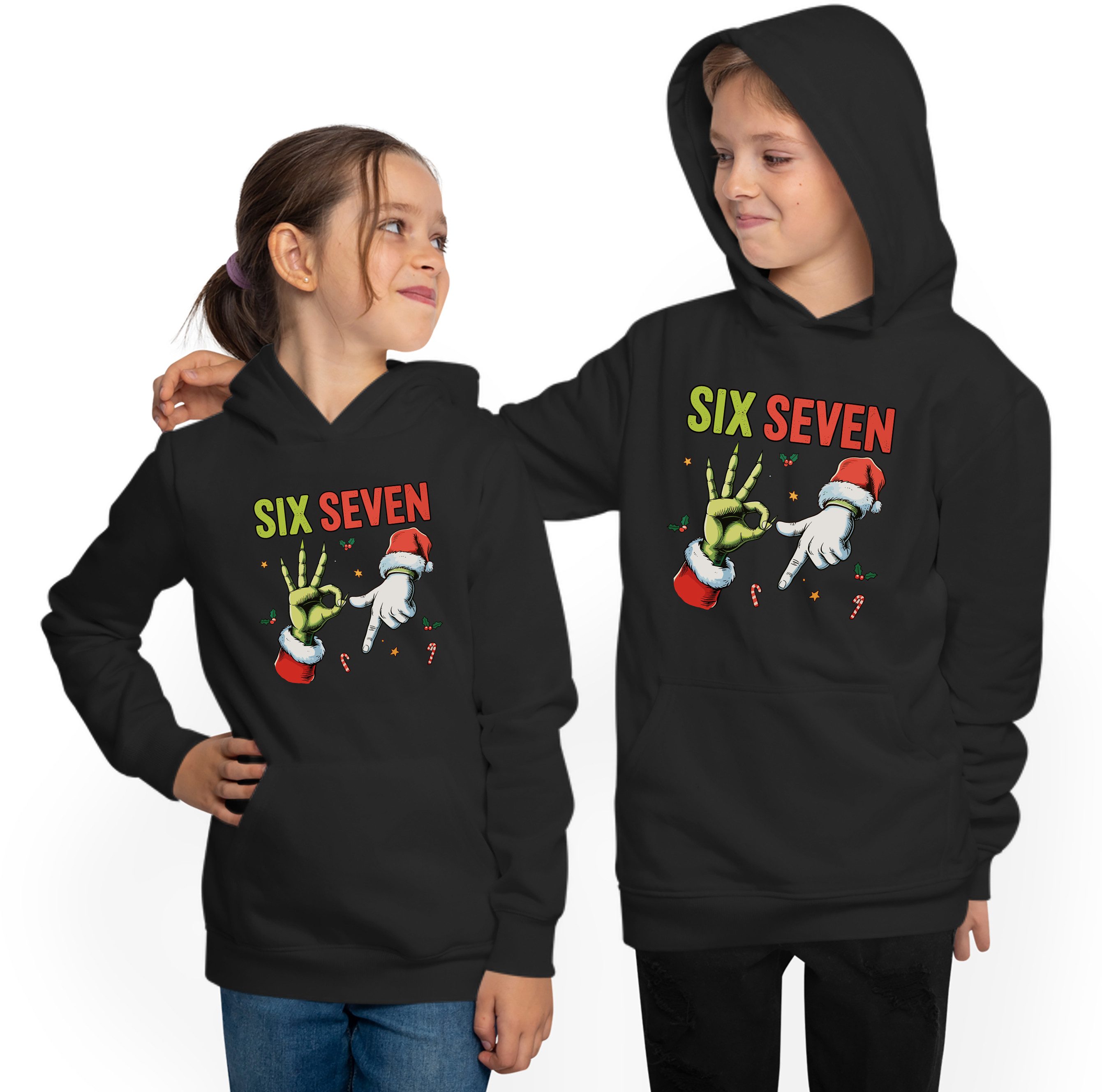 MyDesign24 Hoodie Kinder 67 Weihnachten Kapuzenpullover mit six seven Aufdruck i777