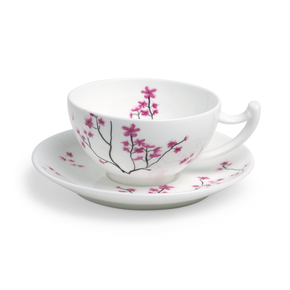 Dekomiro Teeservice Cherry Blossom TeaLogic Tekanne 1L mit 2 Teetassen und Stövchen (4-tlg), 2 Personen, Porzellan