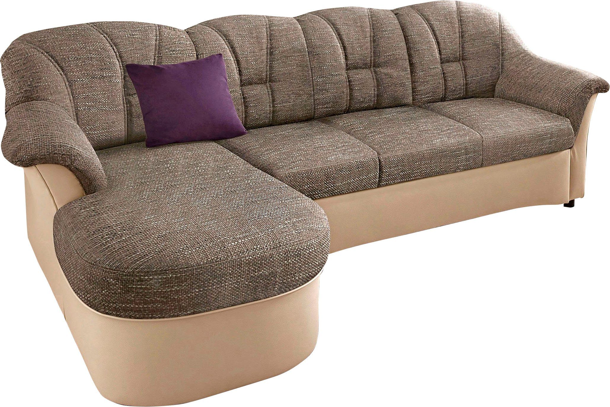 DOMO collection Ecksofa Flores Schlafsofa, B/T/H: 233/142/86 cm, L-Form, wahlweise mit Bettfunktion, wahlweise mit Federkern, auch in Leder