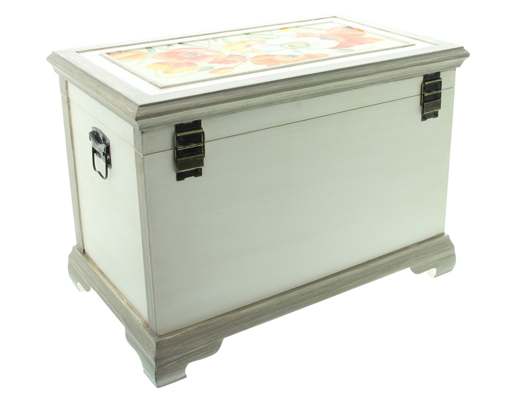 Dekoleidenschaft Truhe "Blumen" Holztruhe, Aufbewahrungstruhe im Bauern-Stil, 52x32x37 cm, Truhe aus Holz mit Deckel, Wäschetruhe, Schatztruhe, Spielzeugtruhe