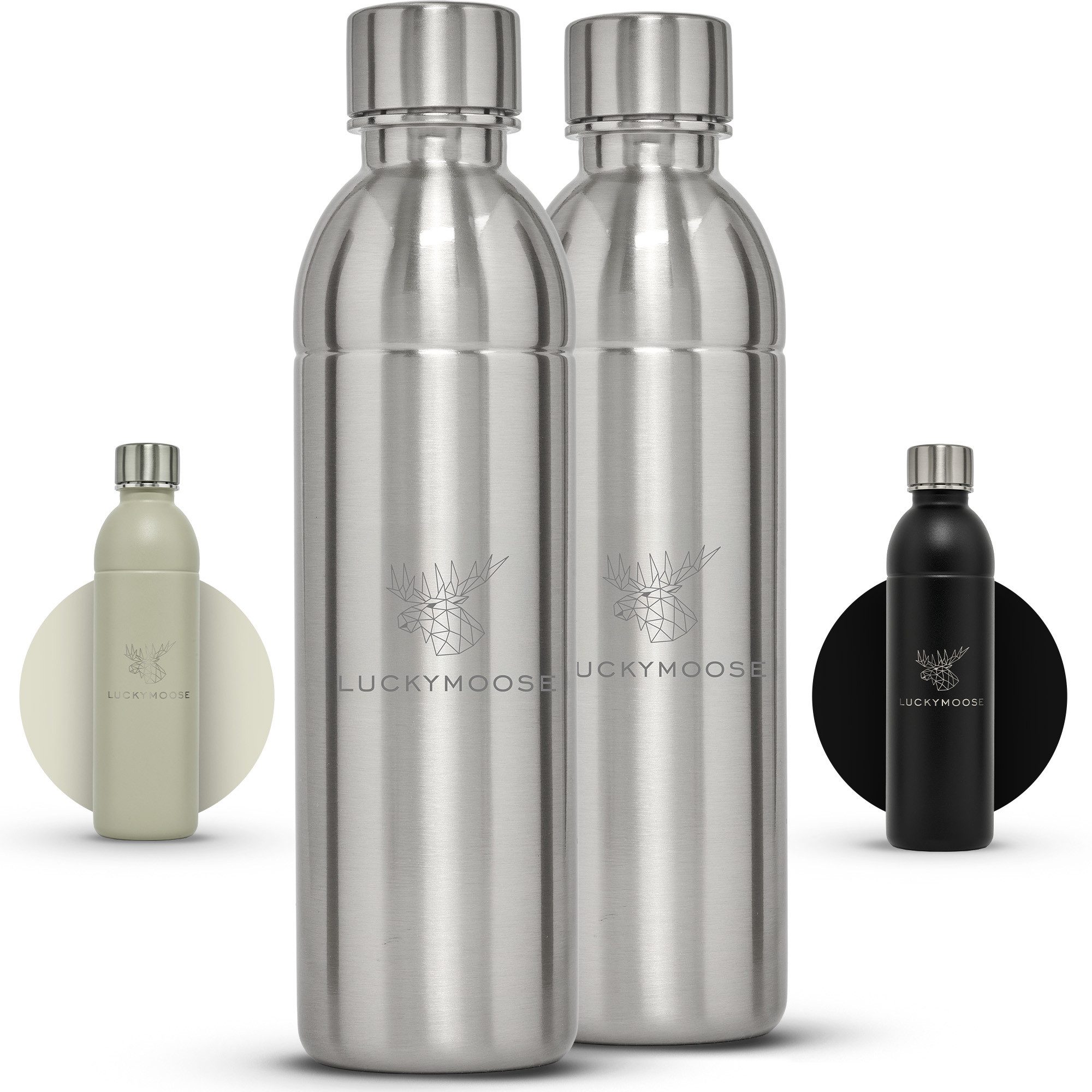Luckymoose Wassersprudler Flasche Infinity Edelstahlflasche Wassersprudler, (für SodaStream DUO & TERRA), Spülmaschinenfest & ohne Ablaufdatum