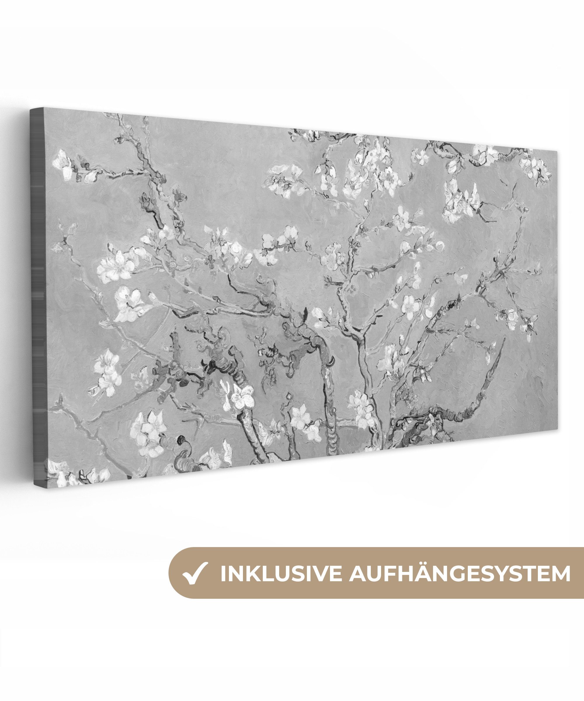 OneMillionCanvasses® Leinwandbild Panorama Mandelblüte - Kunst - Van Gogh - Grau, Fotodruck (1 St), Wandbild, Deko Schlafzimmer Wohnzimmer Flur 40x20 cm