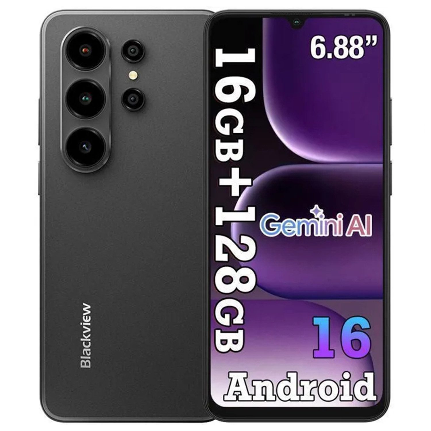 blackview Smartphone ohne Vertrag,16GB+128GB,5000mAh Akku,Triple-Slot,Android 16 Smartphone (32 MP Kamera, 4G,Face Unlock,GPS,GLONASS&Galileo Navigation,Verbesserter Datenschutz)