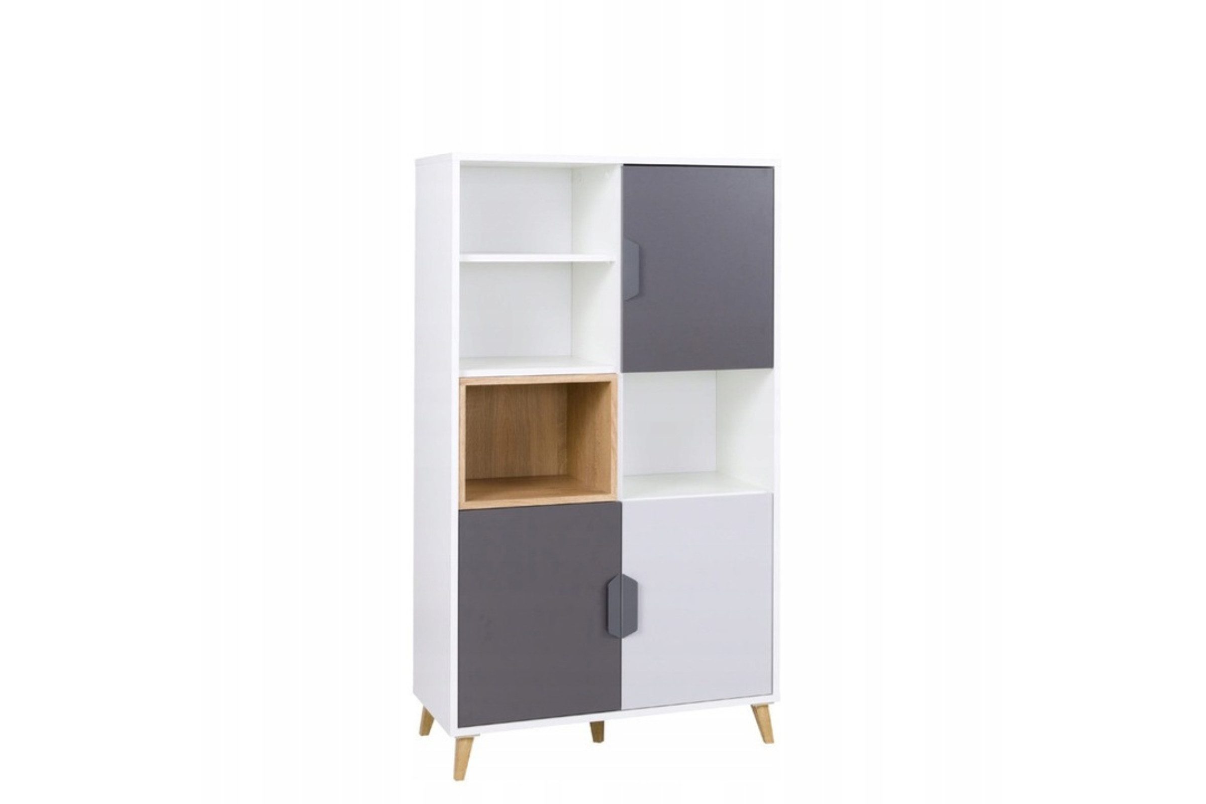 Deine Möbel 24 Hochkommode JUSTIN 6 Kommode Jugendkommode Sideboard 80 cm breit (Set, 2 St., für Jugendzimmer Kinderzimmer Schlafzimmer Wohnzimmer), in Weiß Matt / Graphit / Grau / Eiche Scandi Still