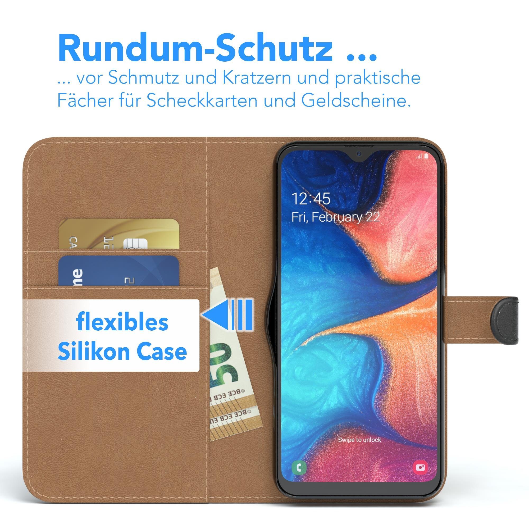EAZY CASE Handyhülle Uni Bookstyle für Samsung Galaxy A20e 5,8 Zoll, Schutzhülle mit Standfunktion Kartenfach Handytasche aufklappbar Etui