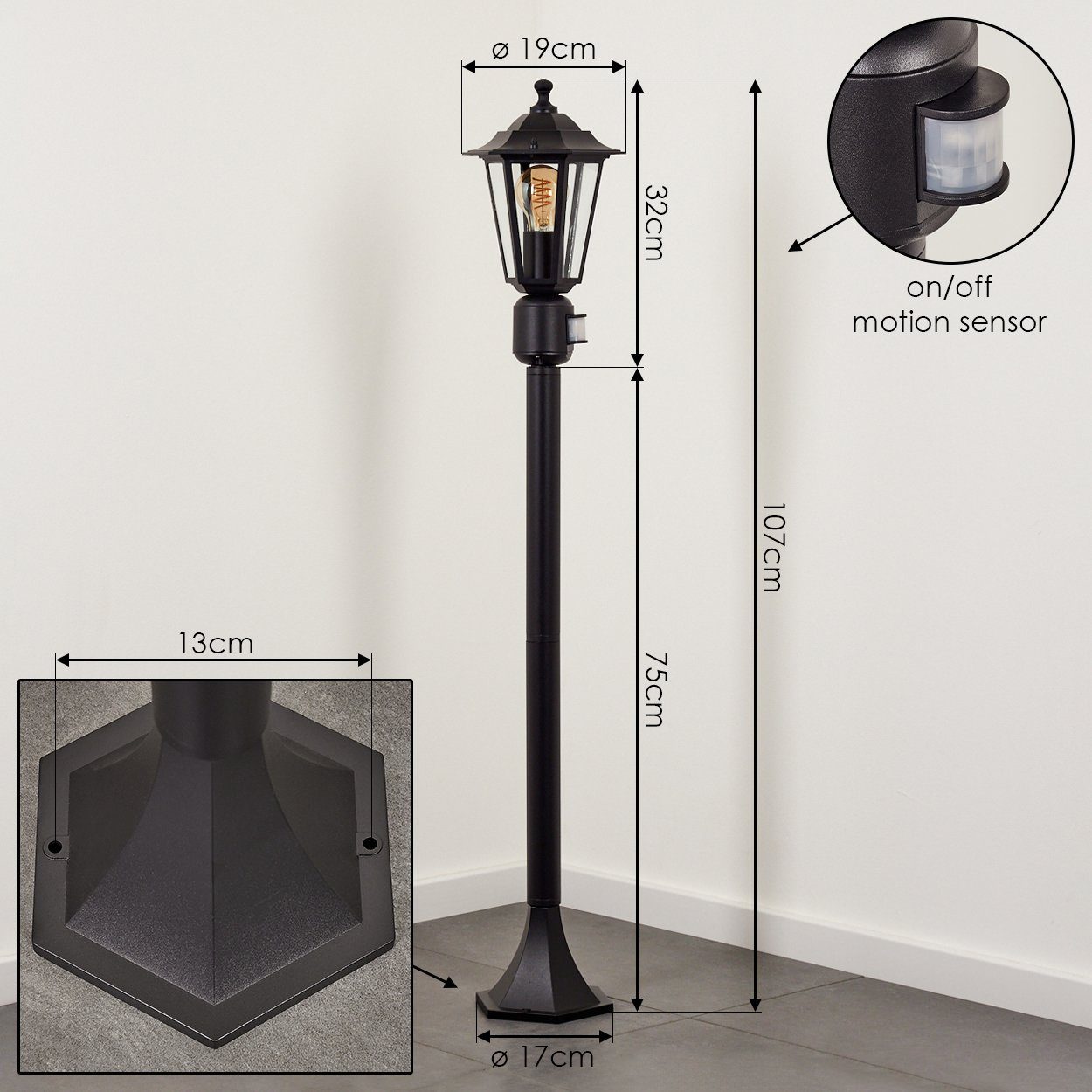 hofstein Pollerleuchte Wegeleuchte m. Bewegungsmelder aus Metall/Glas in Schwarz/Klar, ohne Leuchtmittel, antike Außenleuchte, Gartenlampe, Gartenbeleuchtung IP – Bild 4 von 5