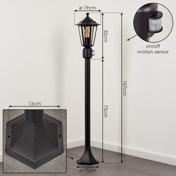 hofstein Pollerleuchte Wegeleuchte m. Bewegungsmelder aus Metall/Glas in Schwarz/Klar, ohne Leuchtmittel, Außenleuchte, Gartenlampe, IP44, 1xE27, ohne Leuchtmittel