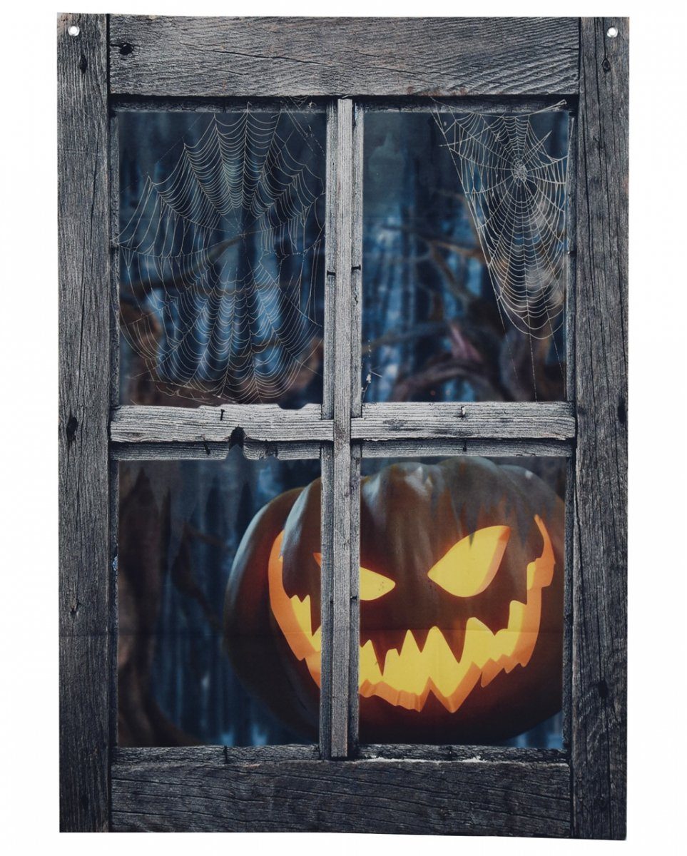 Horror-Shop Dekofigur Fake Halloween Fenster mit Creepy Halloween Kürbis