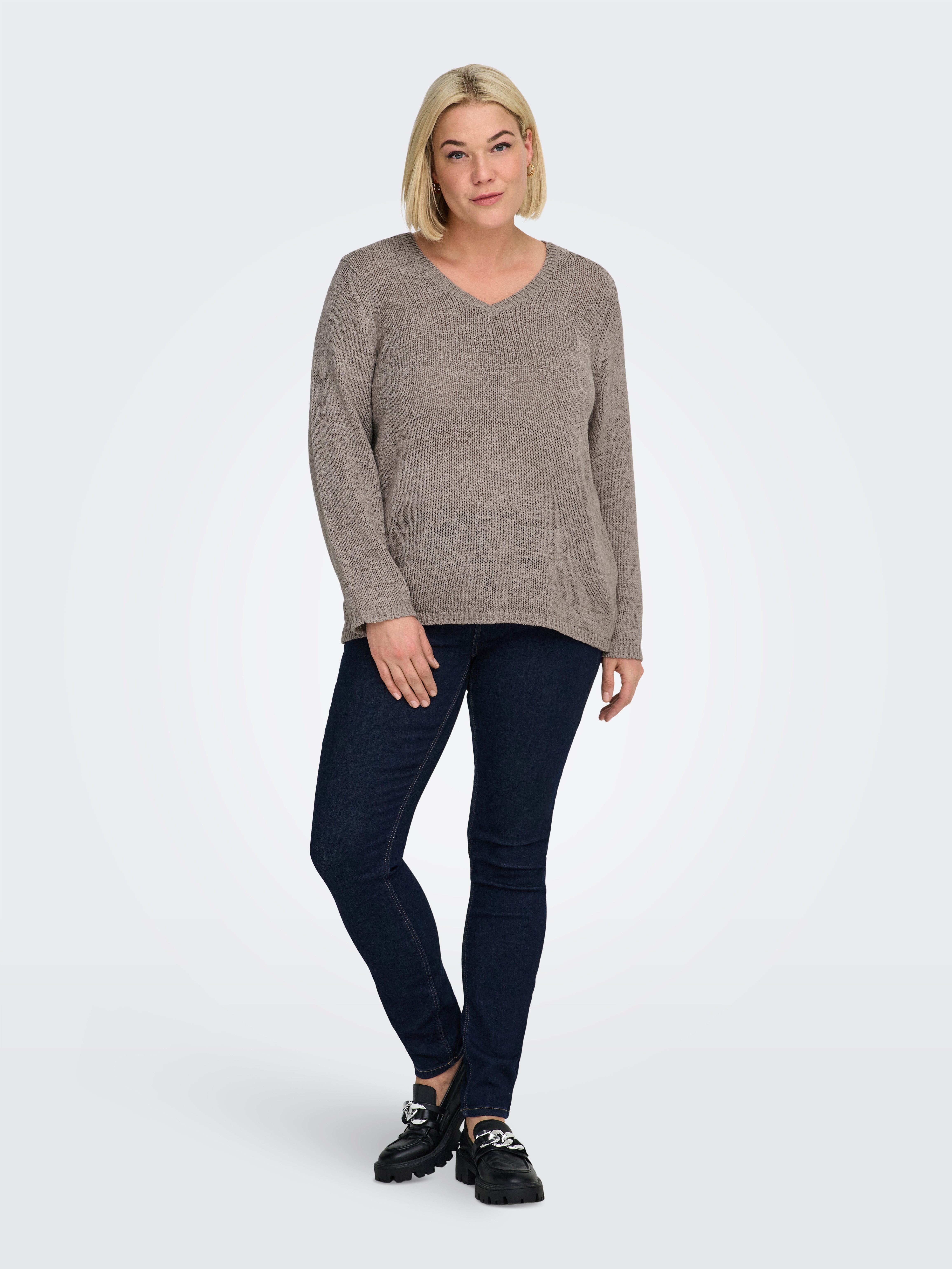 ONLY CARMAKOMA V-Ausschnitt-Pullover CARGEENA L/S V-NECK KNT NOOS