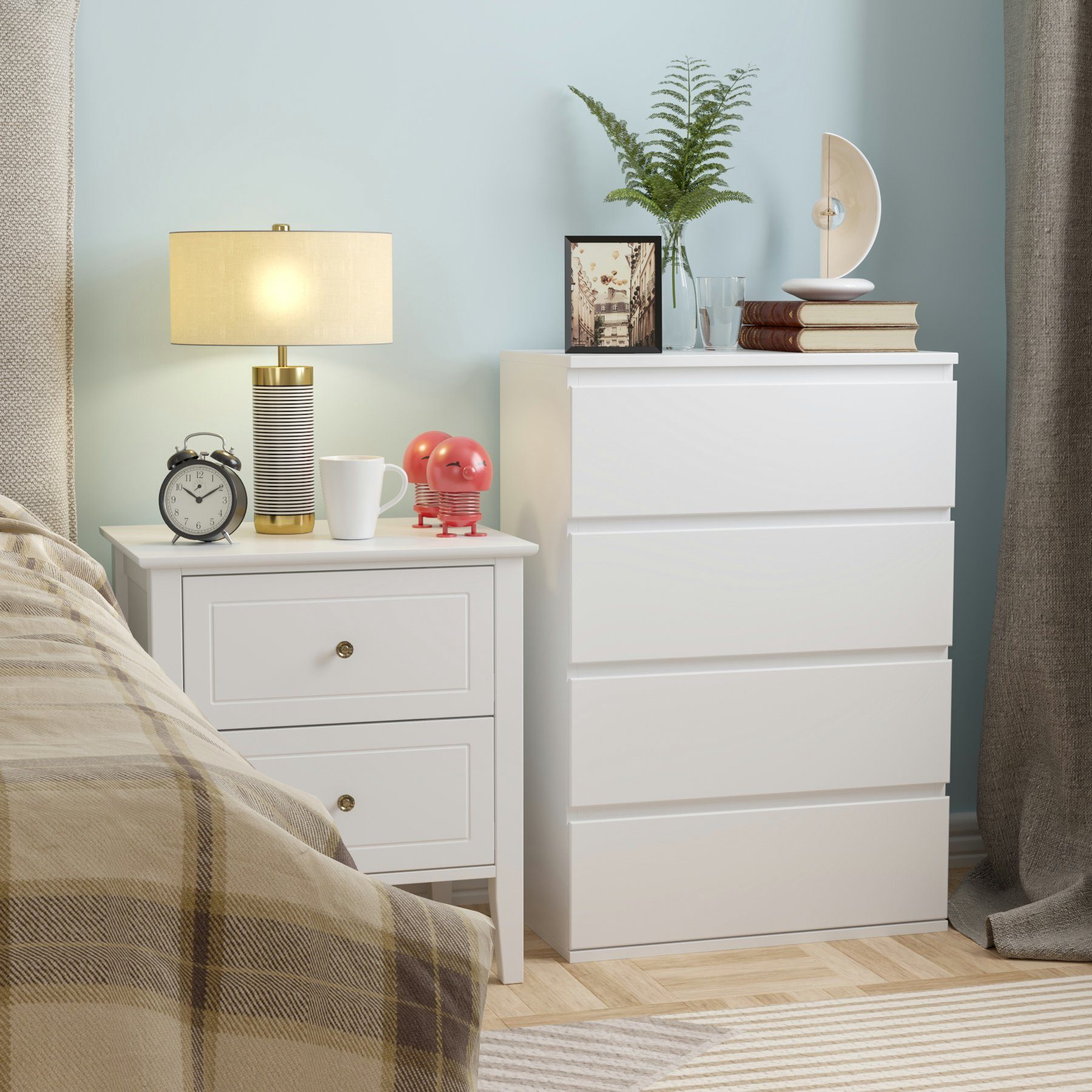 Homfa Kommode, Sideboard mit 4 Schubladen, Schubladenschrank, weiß, Holz, 60x40x80cm