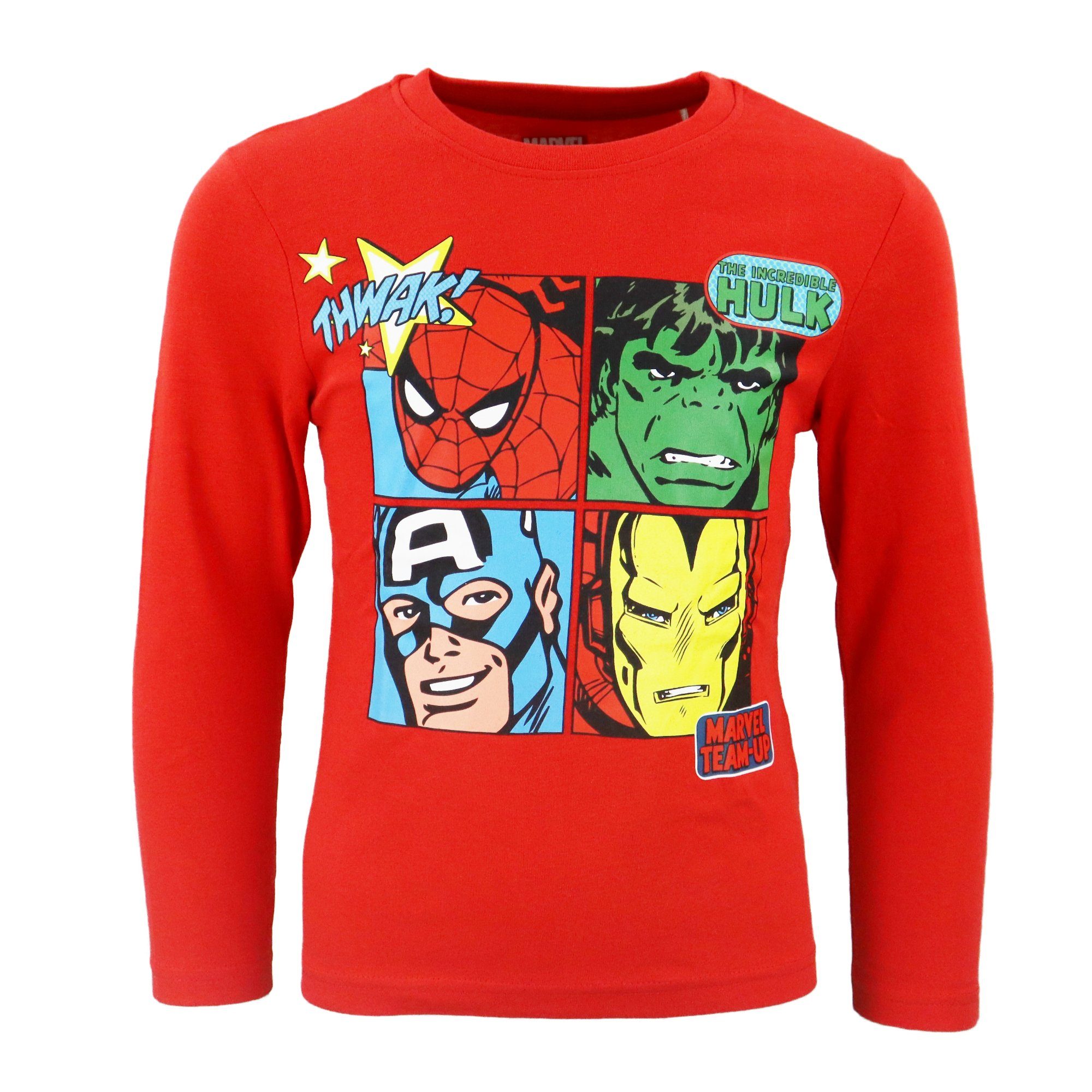 Kinder Avengers 104 134 MARVEL Gr. langarm Schlafanzug Marvel Baumwolle 100% Pyjama Rot Jungen bis