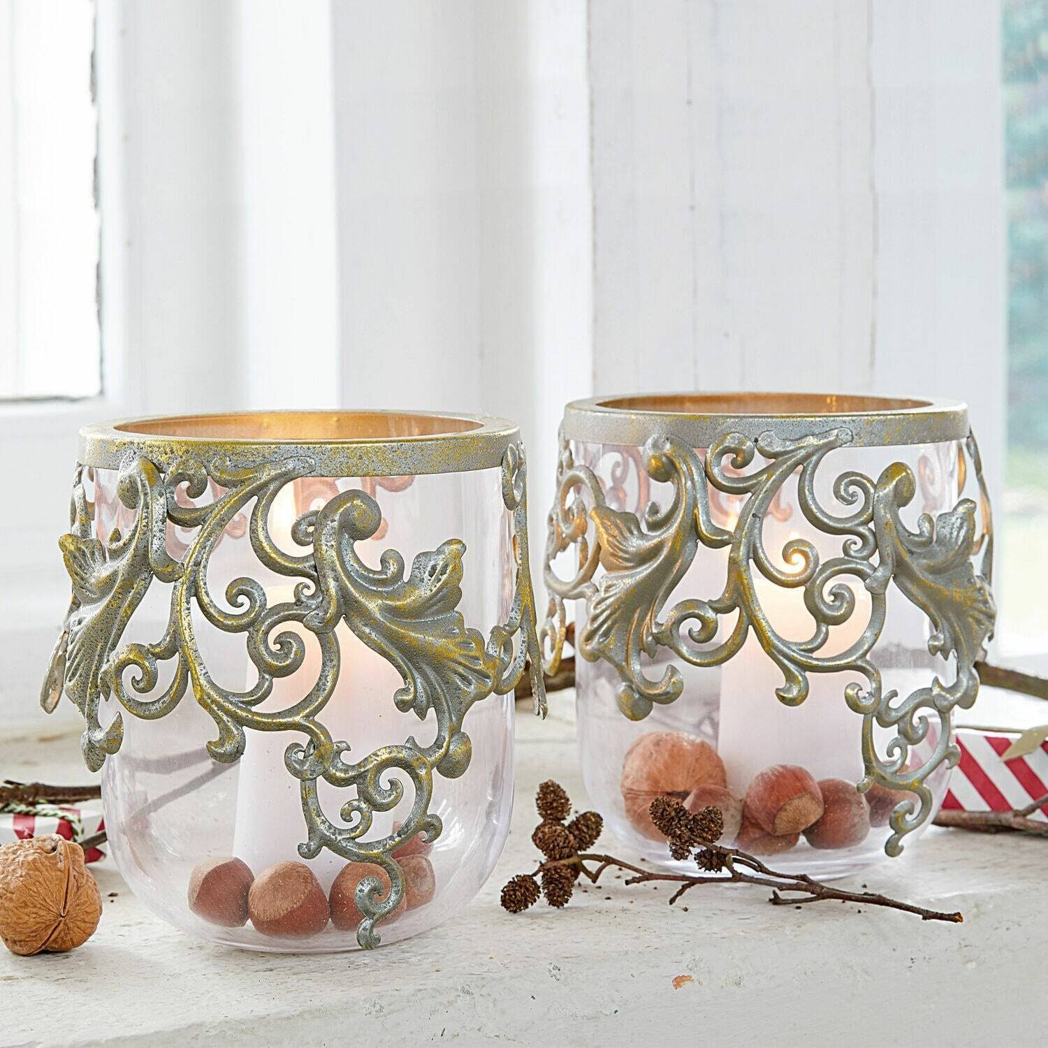 Mirabeau Windlicht Windlicht 2er Set Sundini antikgold/klar (2er Set, 2er Set)