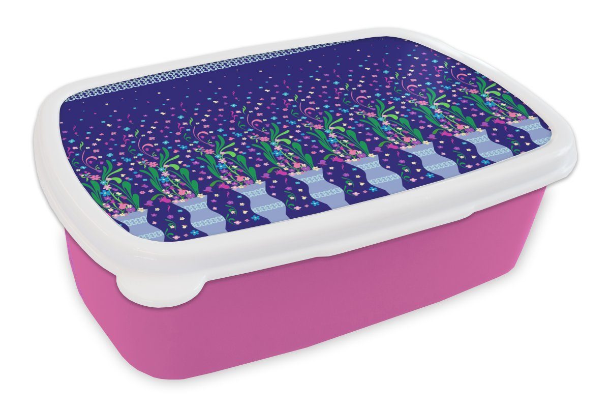 Brotbox Lunchbox rosa für Mädchen, Blumen Kunststoff, Kinder, - Brotdose (2-tlg), Frühling, Erwachsene, MuchoWow Snackbox, Muster - Kunststoff