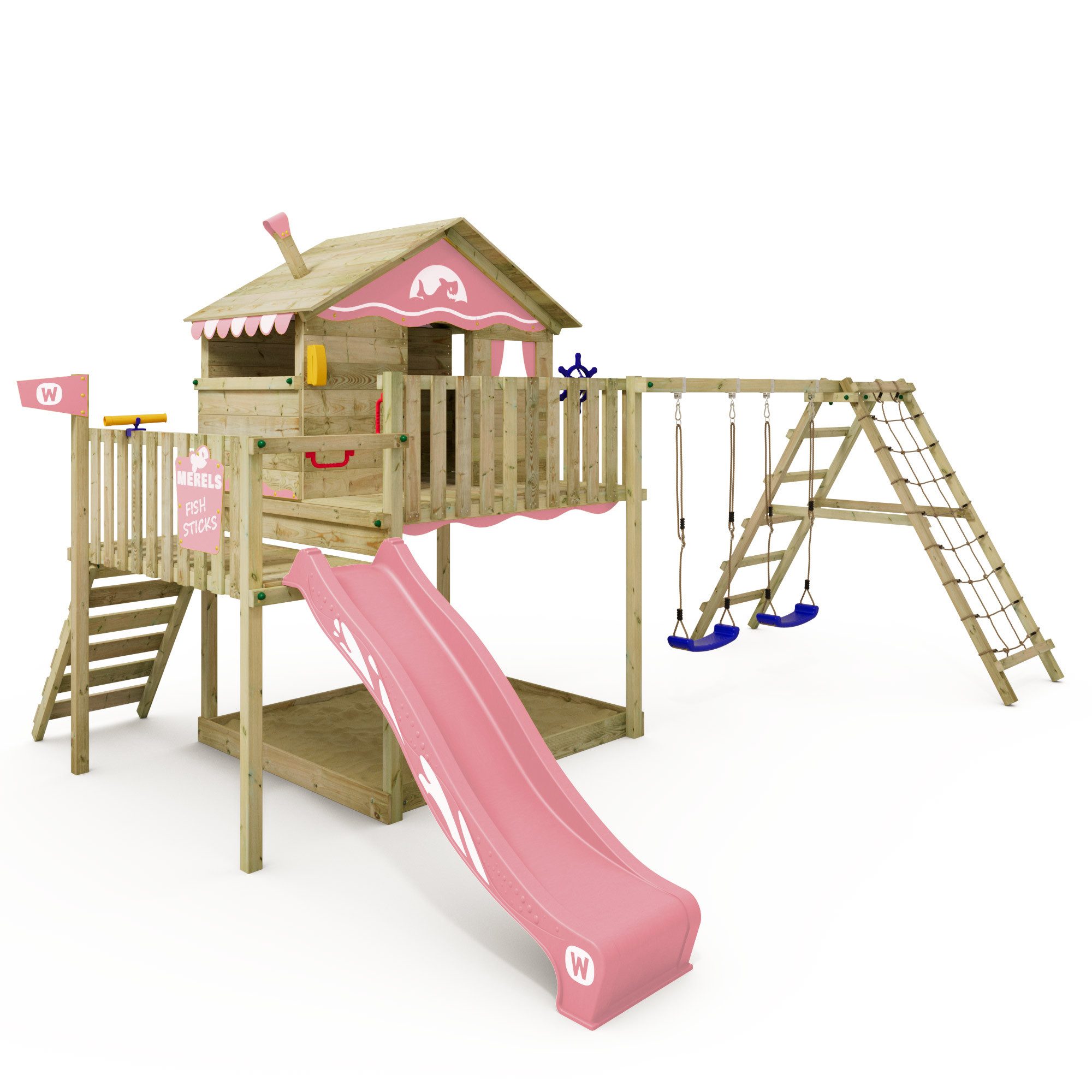 Wickey Spielturm Smart Ocean – Abenteuer-Stelzenhaus mit Rutsche & Kletteranbau, Wetterfestes & langlebiges Holz – mit 10 Jahren Garantie*