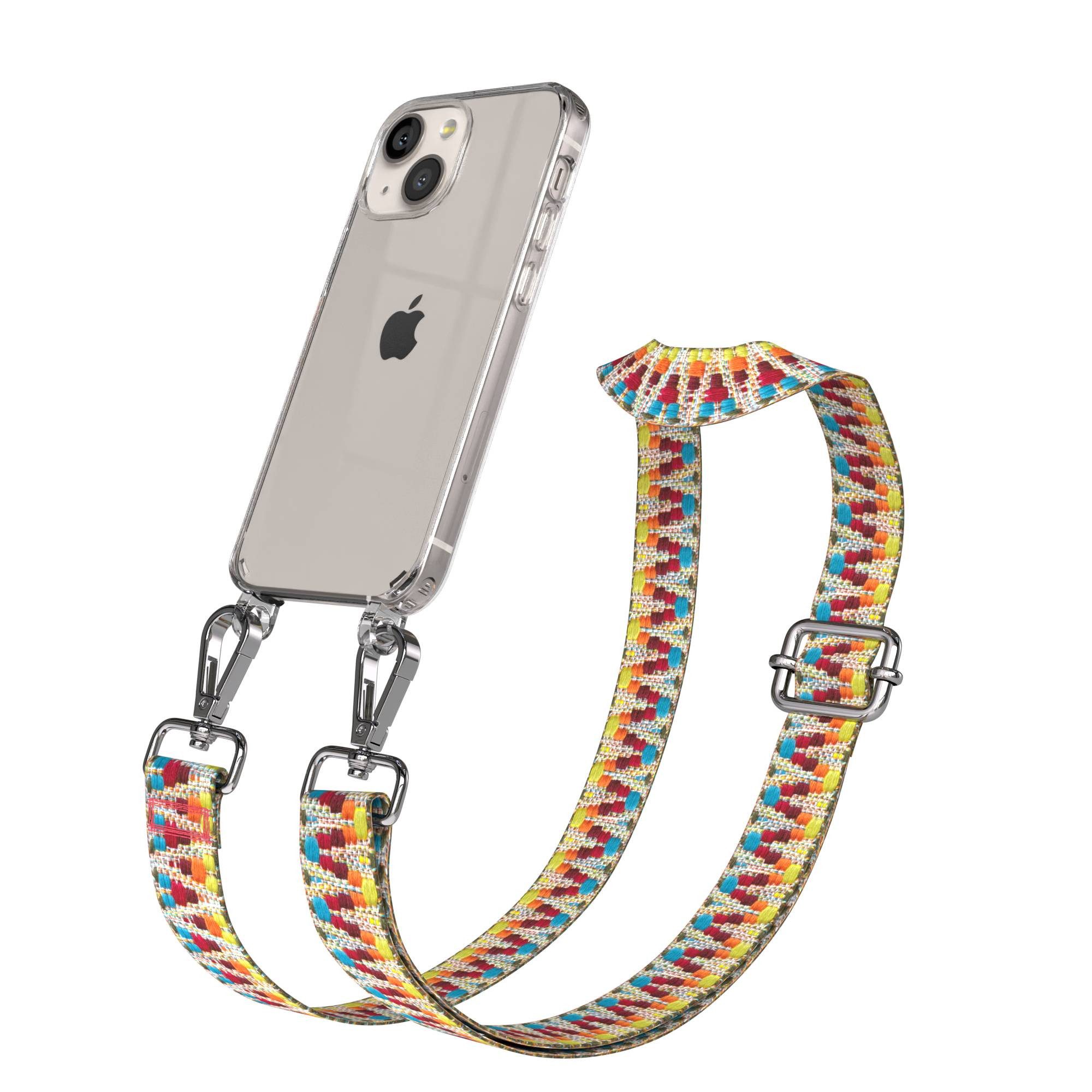 EAZY CASE Handykette Umhängeband für Apple iPhone 13 Mini 5,4 Zoll, Rope Handyhülle ZickZack Crossbody Band Case Bunt