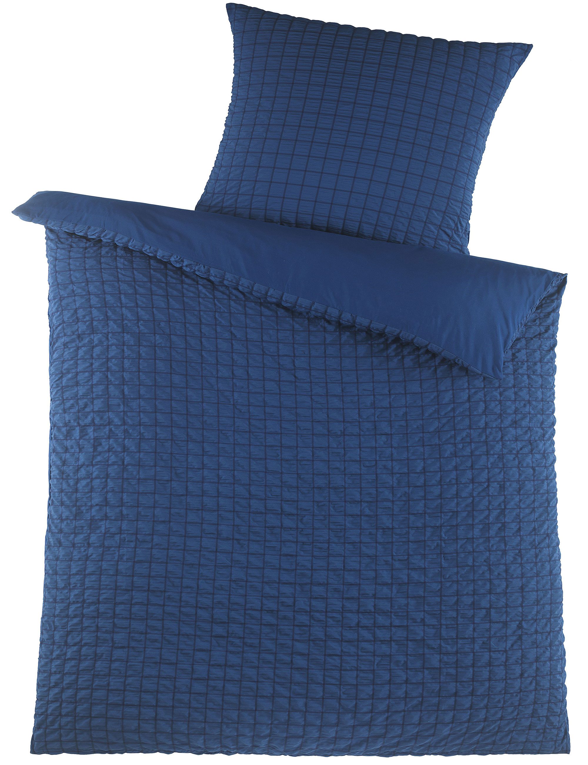 KH-Haushaltshandel Bettwäsche 2-tlg. Seersucker Wende Bettwäsche, 135 x 200 +80x80cm dkl.blau, Seersucker, 2 teilig, dunkelblau, uni/einfarbig, bügelfrei