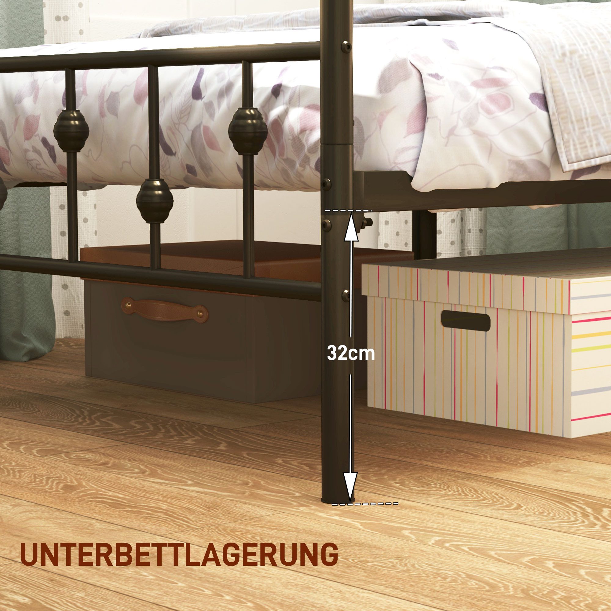 HOMCOM Bettgestell Klappbar Metallbett Gästebett mit Lattenrost (Metallrahmenbett, 1-tlg., Bettrahmen), für Schlafzimmer Gästezimmer, Schwarz – Bild 5 von 5