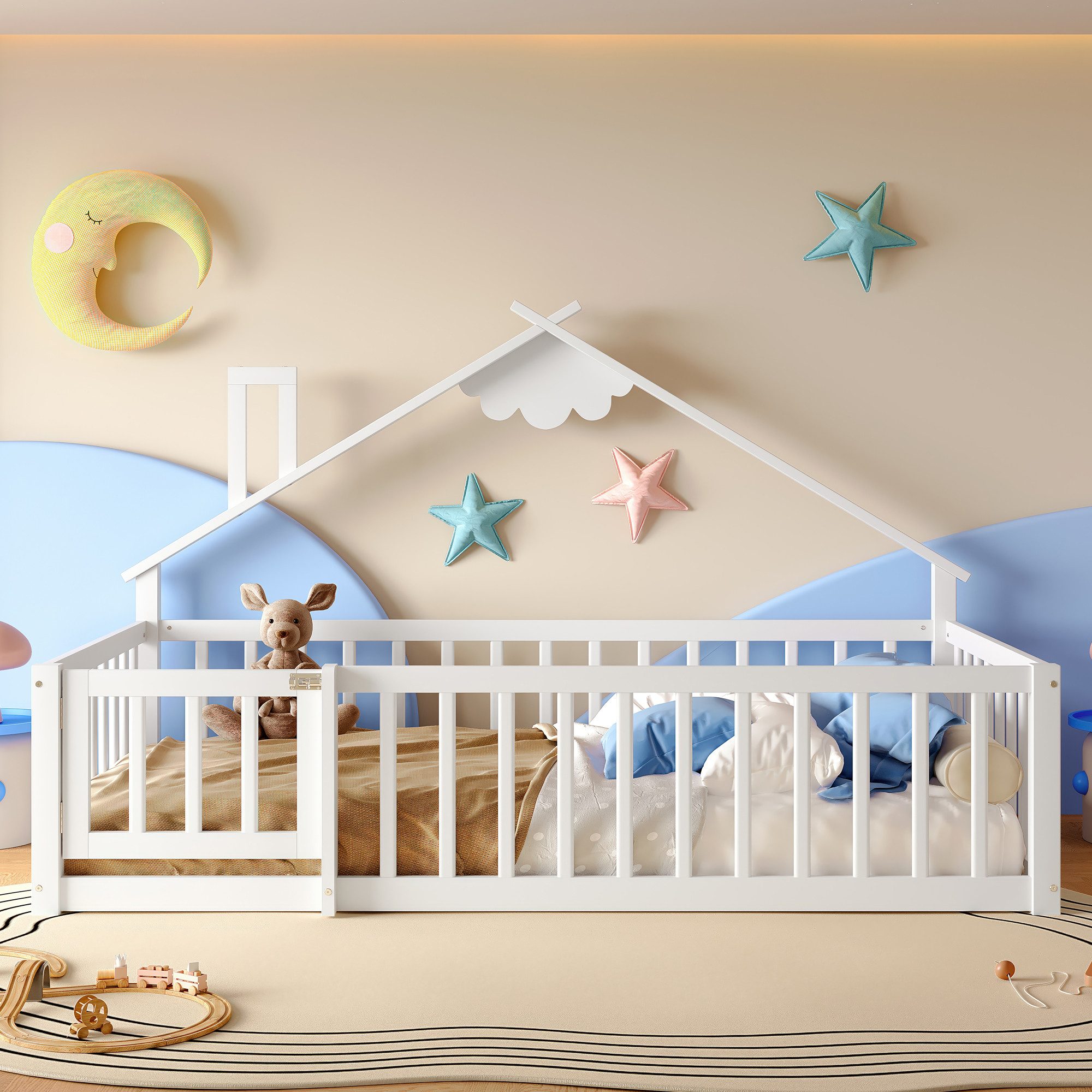 Flieks Kinderbett, Bodenbett Holzbett Hausbett 90x190cm günstig online kaufen