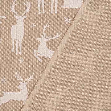 SCHÖNER LEBEN. Stoff Dekostoff Halbpanama Leinenlook Deer Family Hirsche natur weiß 1,40m