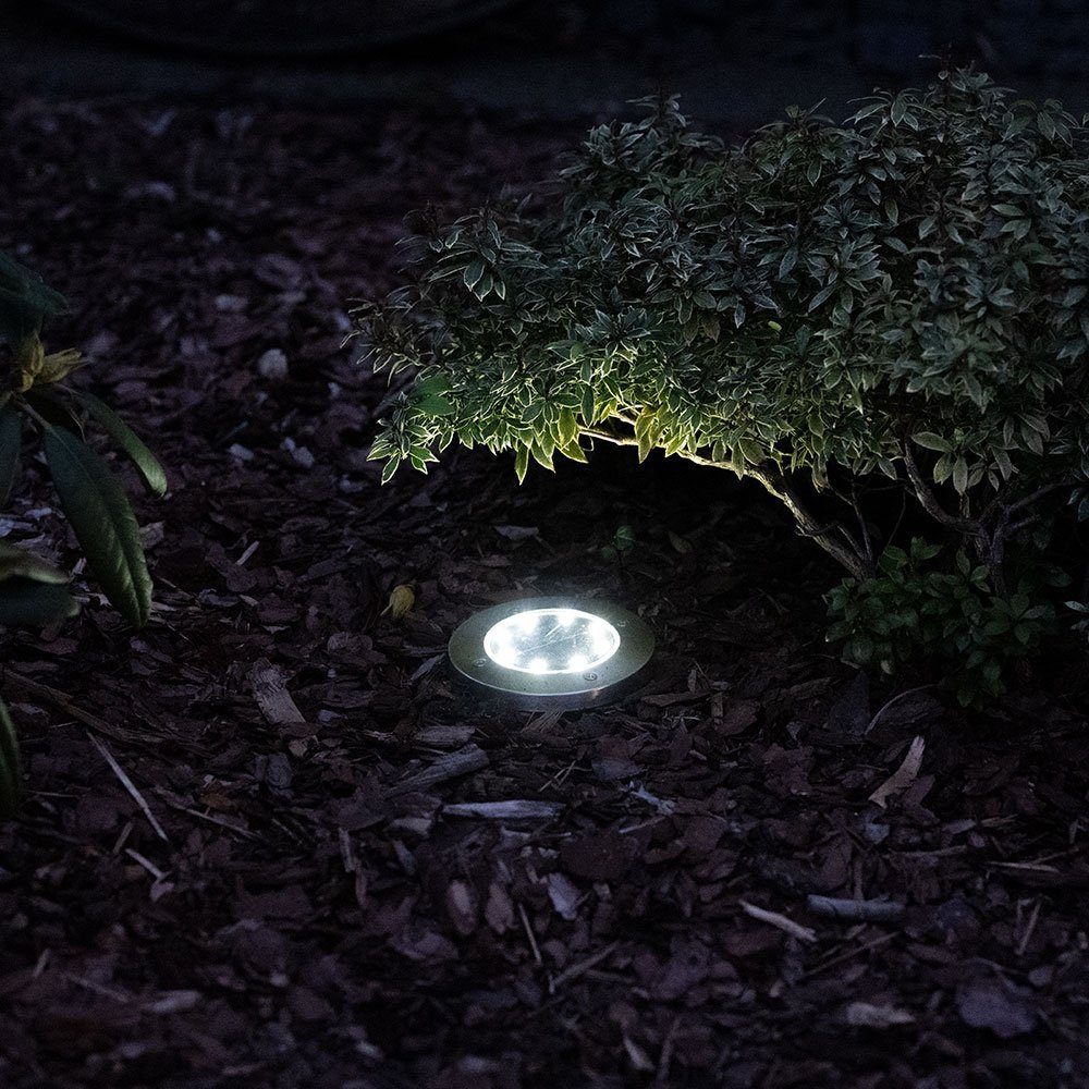 etc-shop LED Gartenleuchte, LED-Leuchtmittel Strahler verbaut, Wasserfest Kaltweiß, Außen Solar fest Lampe Edelstahl Spot 4x