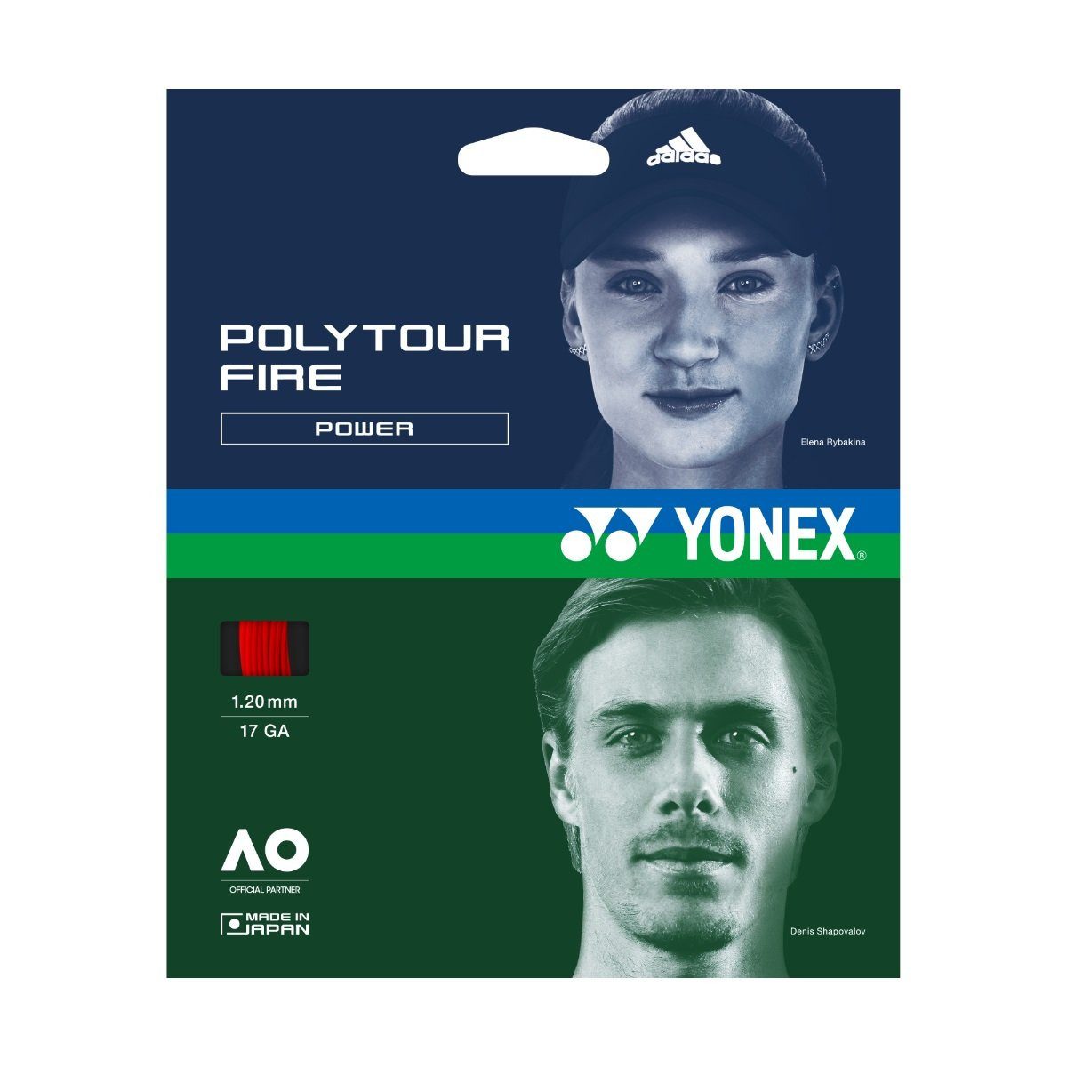 Yonex Tennissaite Poly Tour Fire (Haltbarkeit+Power) rot 12m Set, Saitendicke: 1.20