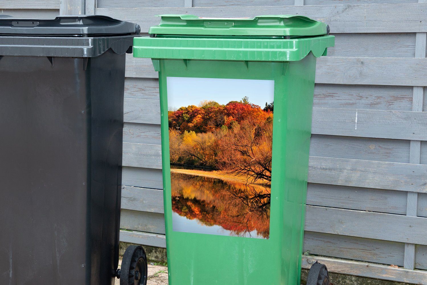 Illinois Sticker, Wald (1 St), Herbst in Abfalbehälter MuchoWow im Mülleimer-aufkleber, Wandsticker Container, Mülltonne,