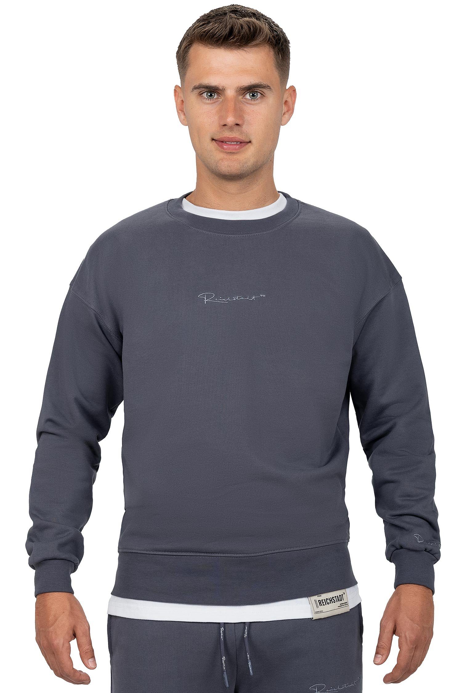 Reichstadt Sweatshirt Casual Basic Pullover 23RS037 (1-tlg) mit Eleganten Details Anthrazit