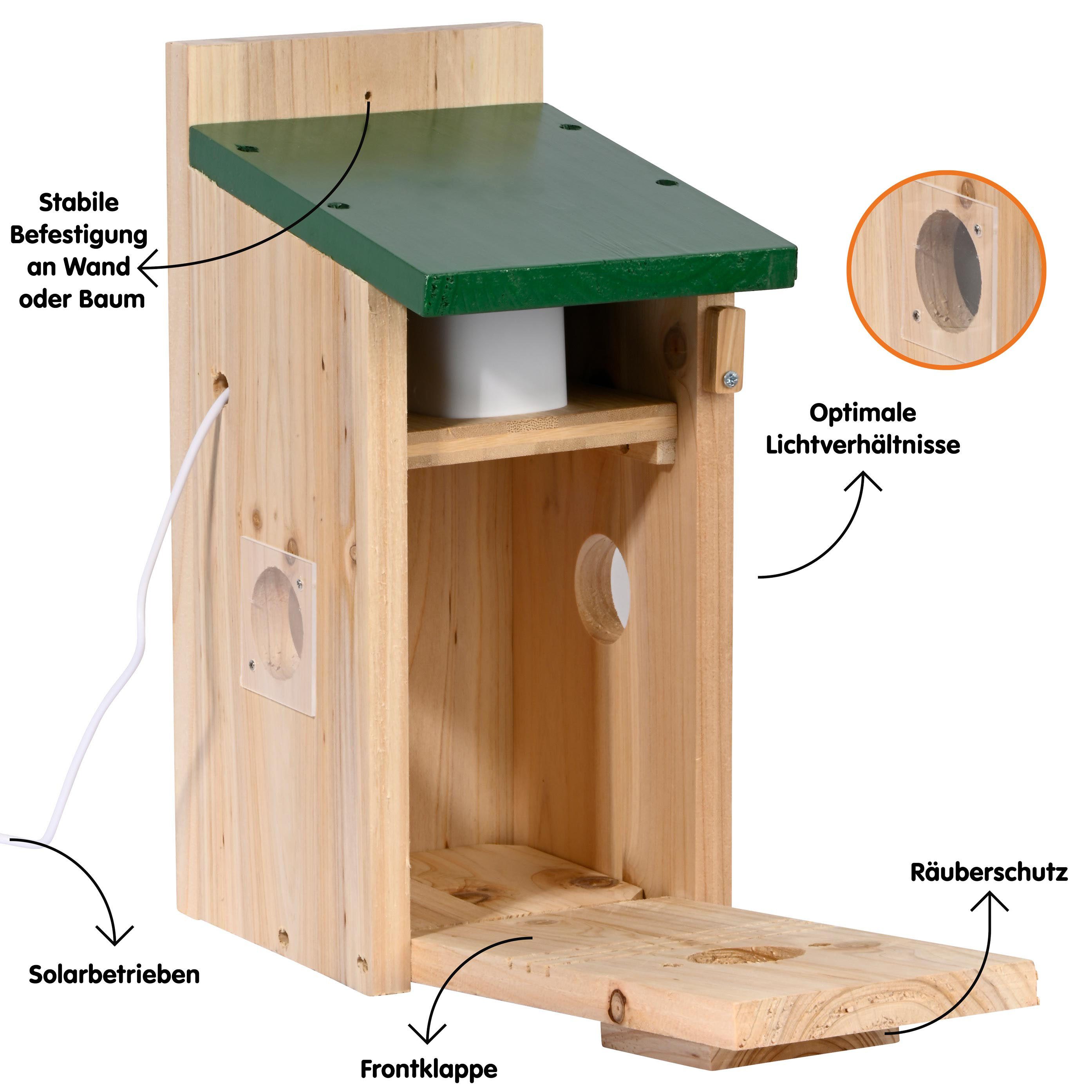 dobar Nistkasten Nistkasten EAZY Flachdach inkl. WiFi Kamera und Solar-Panel, BxTxH: 18x13x32 cm