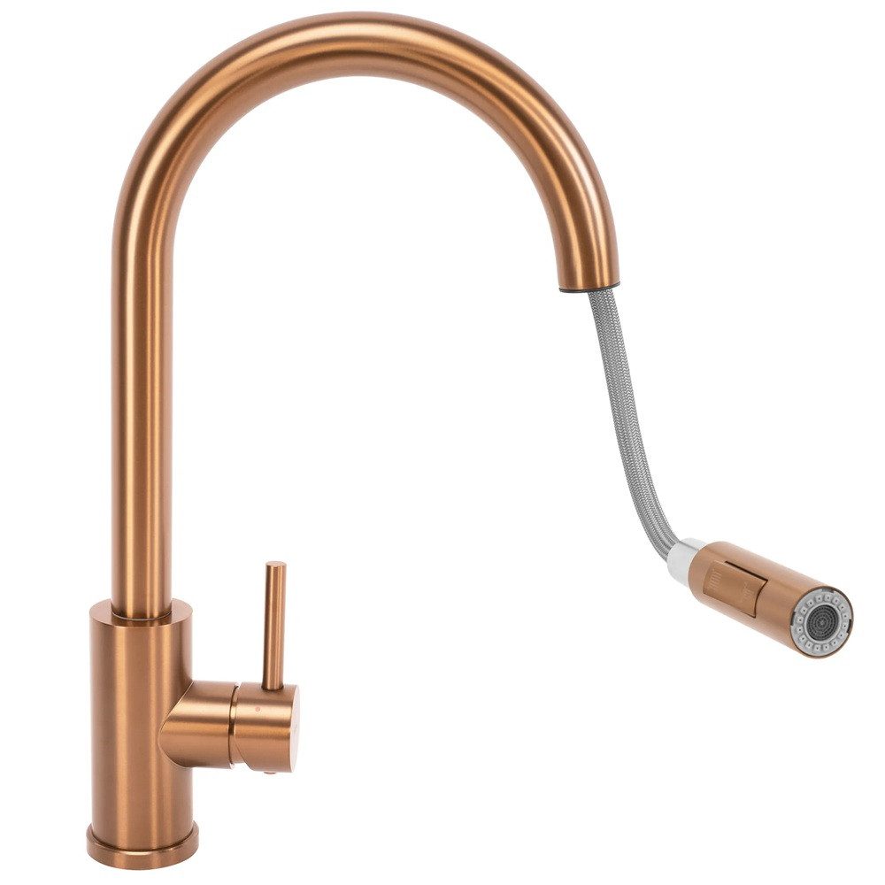 wohnwerk.idee Küchenarmatur ausziehbar Wasserhahn Küche Gold Matt Gebürstet Kupfer Schwarz Chrom