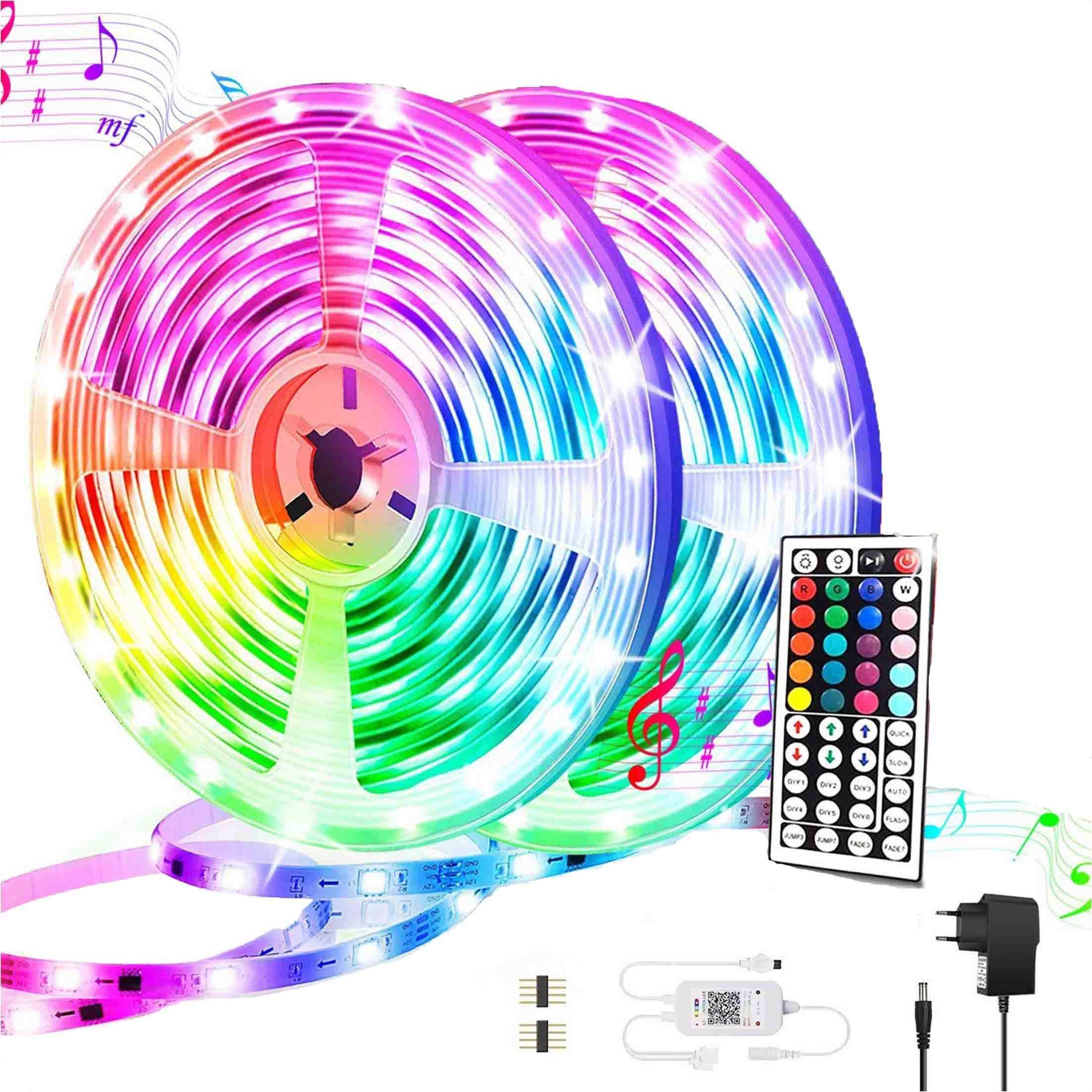 KINSI LED Stripe Lichtband, RGB LED Streifen 5/10/15/20m, mit Fernbedienung, 18 Lichter/M,Infrarot-Fernbedienung, Bareboard RGB