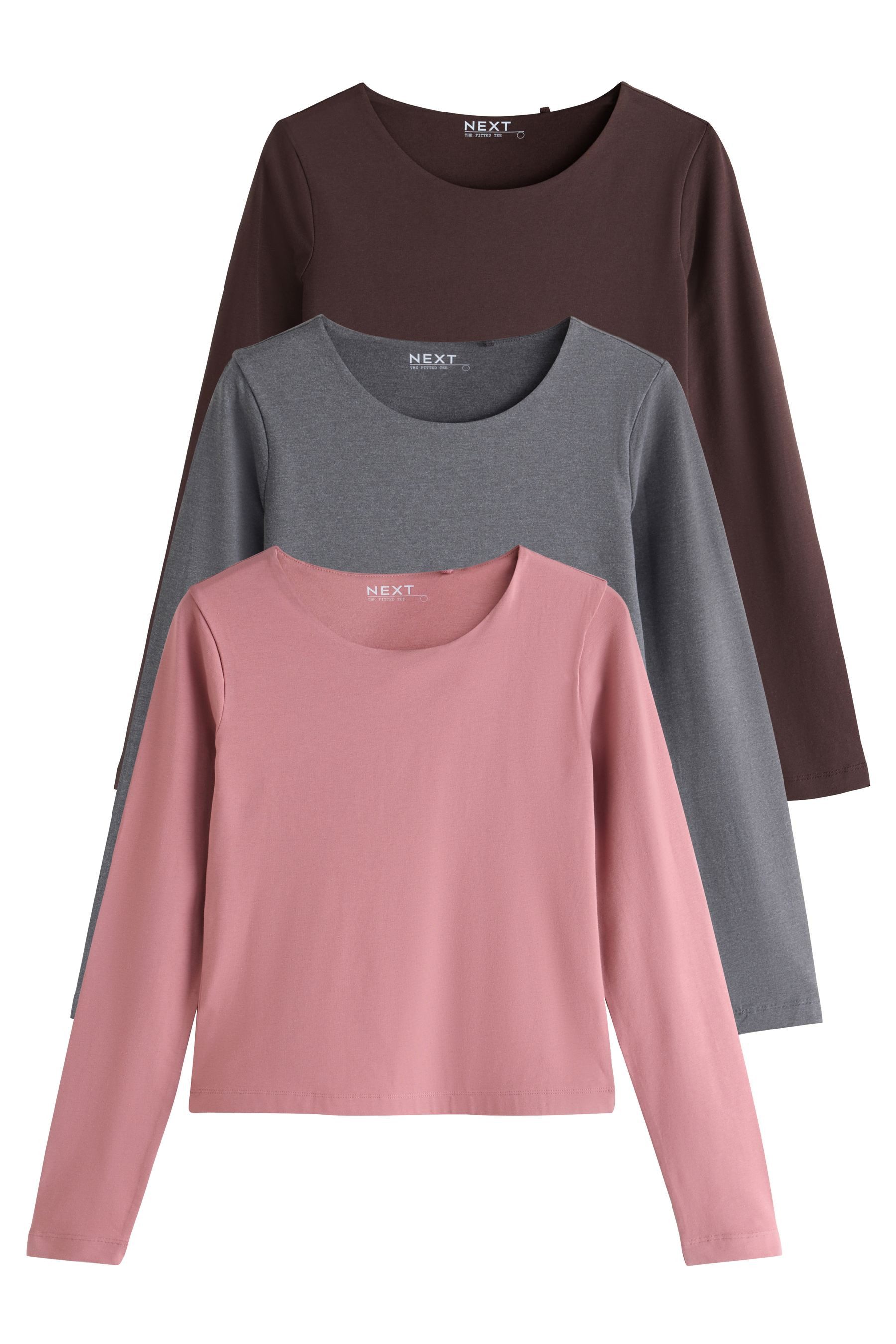 Next Langarmshirt Langarmshirts mit Rundhalsausschnitt, 3er-Pack (3-tlg)