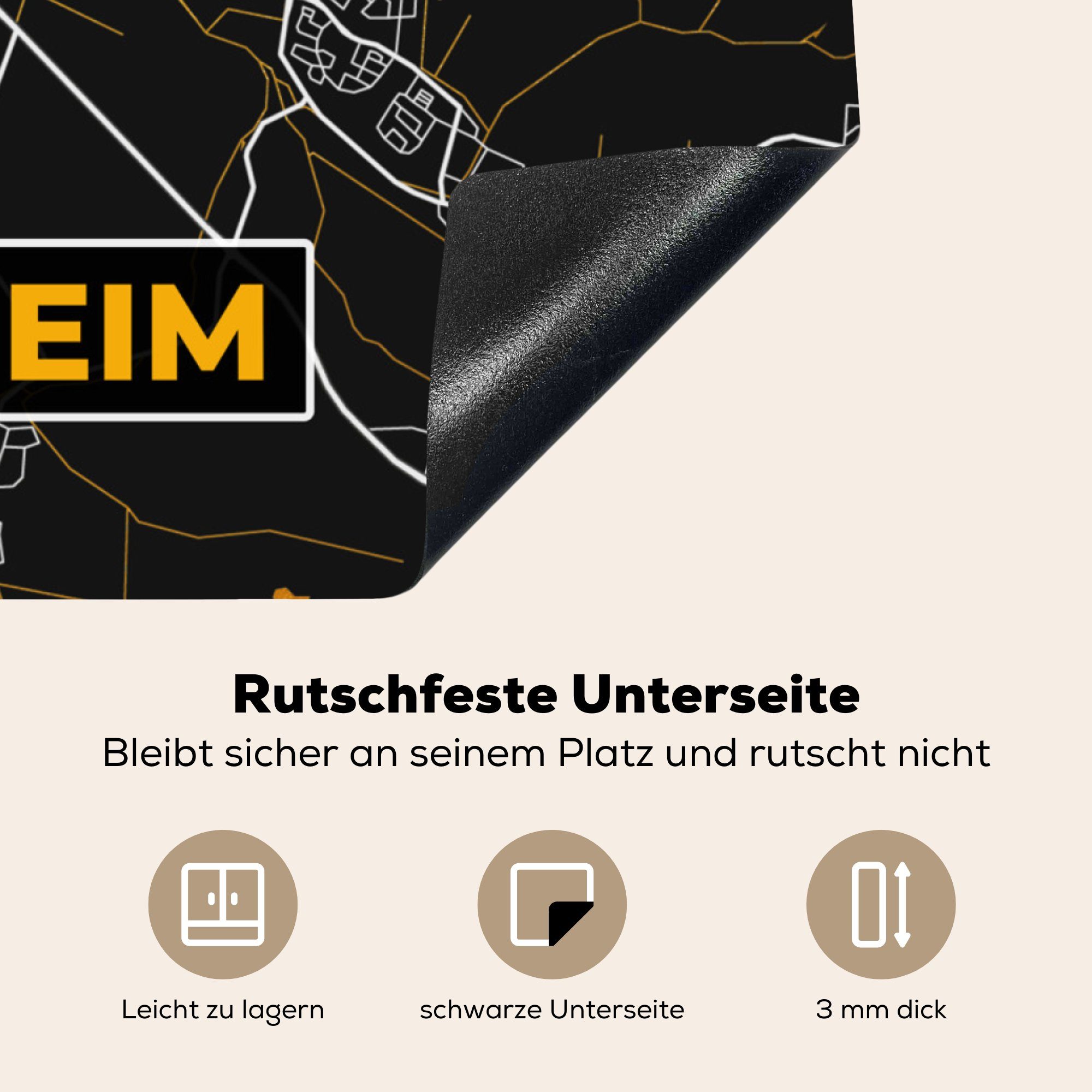 für - - Hildesheim Karte MuchoWow Arbeitsplatte Deutschland, Gold Ceranfeldabdeckung, küche tlg), Vinyl, Herdblende-/Abdeckplatte - Stadtplan - (1 78x78 cm,