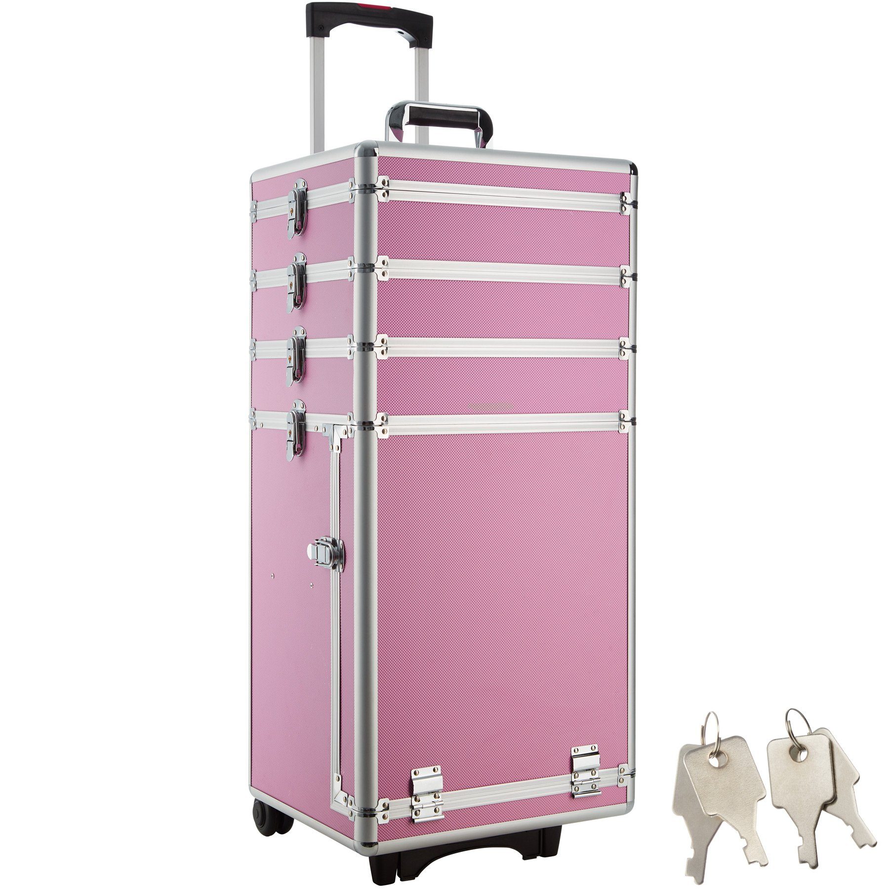 Koffer Etagen, pink Kosmetiktrolley 4 tectake Rollen 2 Rollen, mit 2