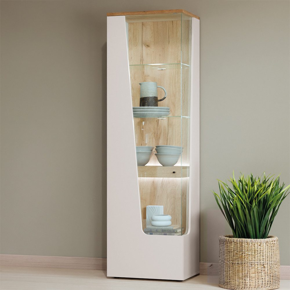 Lomadox Vitrine CARMONA-129 in kaschmir und Eiche, inkl. LED-Beleuchtung, 60 cm breit