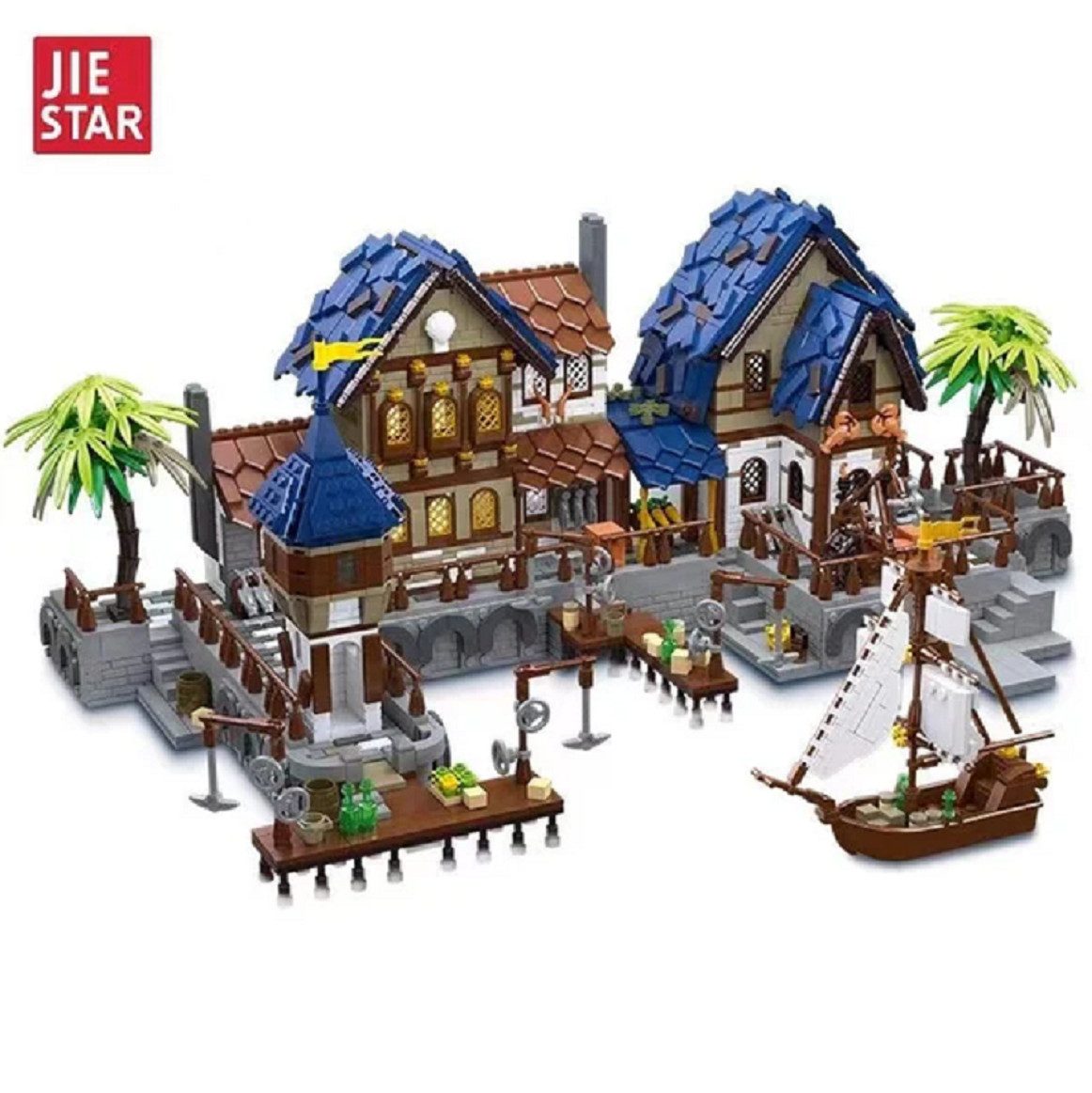Jie Star Jie Star 89152 Mittelalterlicher Hafen 2.979 Teile Konstruktions-Spielset, (2979 St)