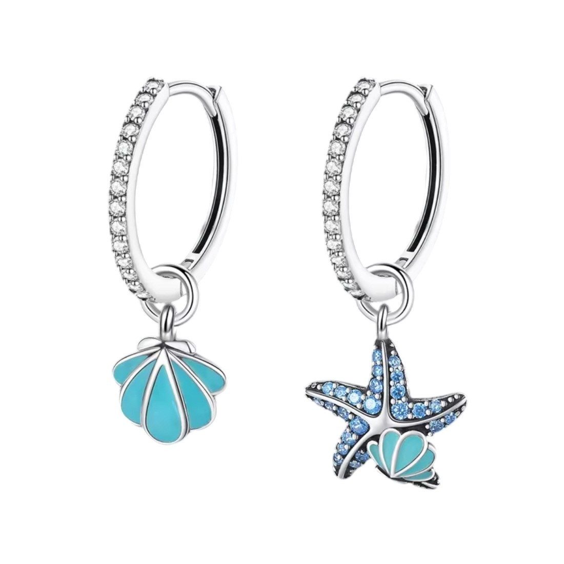 ELLAWIL Paar Creolen maritimer Ohrcreolen Ohrschmuck Strand & Meer Muschel & Seestern (GESCHENKIDEE), inklusive Geschenkschachtel