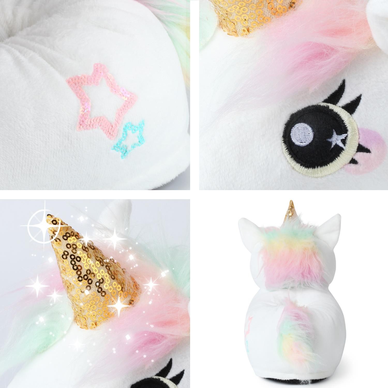Corimori Tier Pantoffeln für Erwachsene Einheitsgröße 34-44 Plüsch Hausschuhe (Packung, Geschenk) EU Einheitsgröße 34-44, Mia das Einhorn, für Kinder und Erwach – Bild 4 von 4