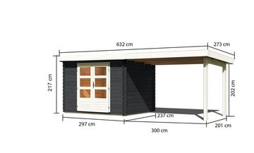 Karibu Gartenhaus Geräteschuppen Gartenhaus San Antonio Anbaudach & Fußboden anthrazit, BxT: 632x273 cm, (1 Stück, mit Anbaudach), Steck- und Schraubsystem