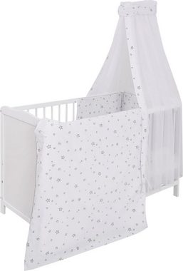 Lüttenhütt Babybett Komplettbett, Textilset "Sterne", in 2 Größen, 4-tlg., mit Bettbezug, Bettumrandung, Himmel, Matratze, Himmelstange