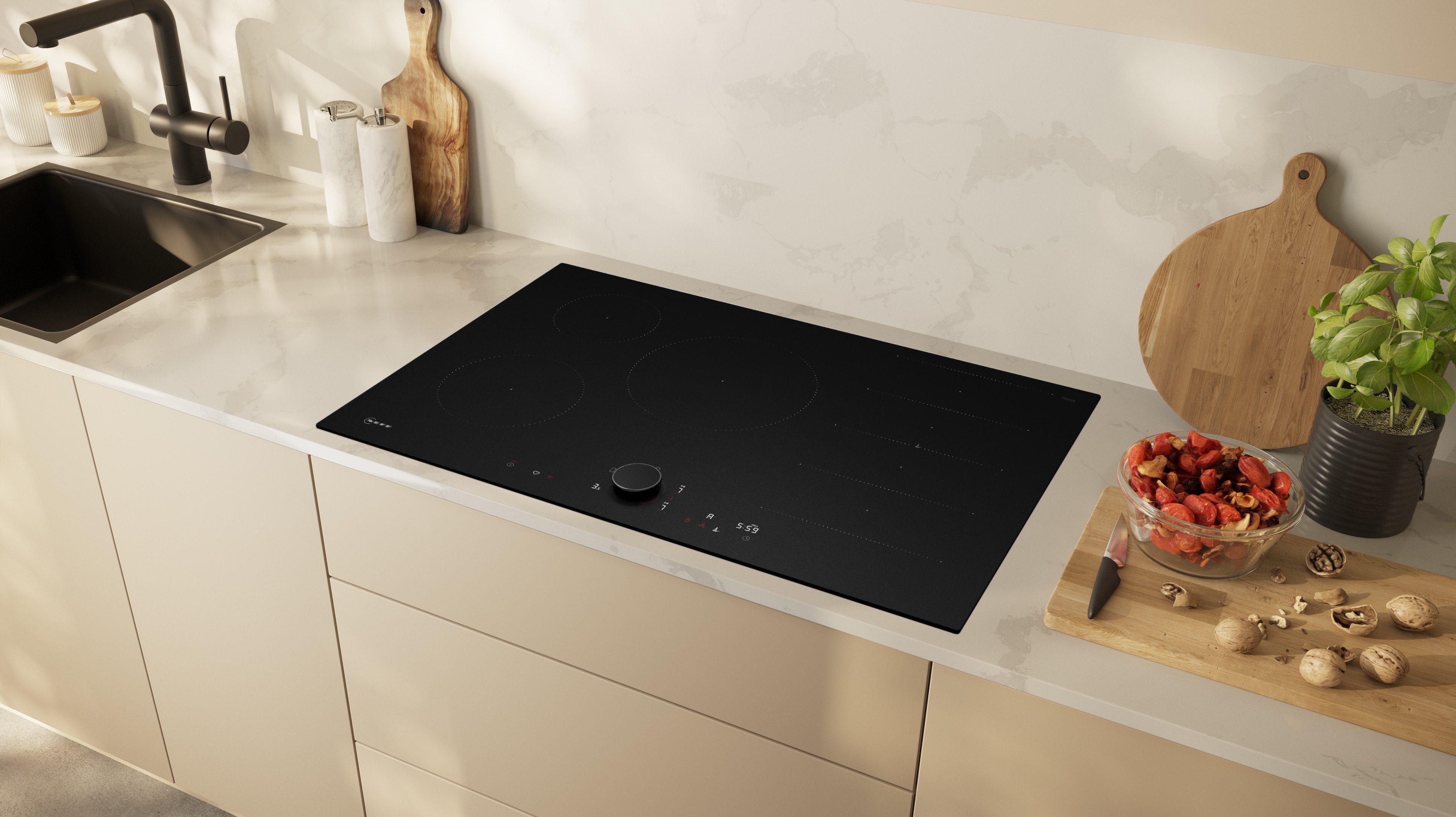 NEFF Induktions-Kochfeld N 90 T68NUV4A0, Flex-Induktionskochfeld im Matt Black Design mit Twist Pad® Steuerung.