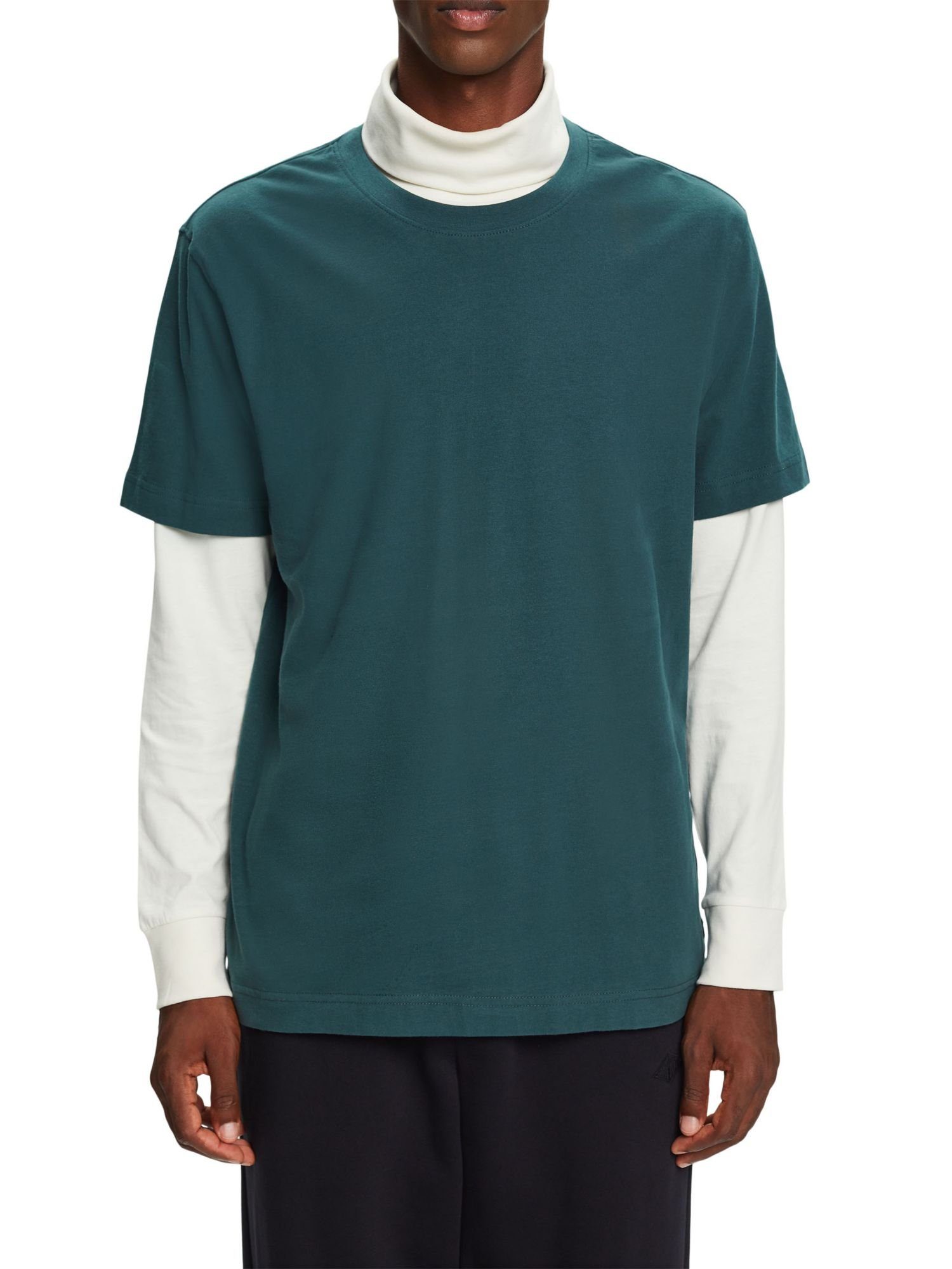 EMERALD Baumwolljersey GREEN Esprit Rundhals-T-Shirt (1-tlg) T-Shirt aus