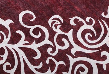Teppich Dinarsu Waschbarer Teppich 1081-Bordo 4mm 6x Größen Läufer Bordeaux, merinos, Höhe: 4 mm, Universell einsetzbar, Fußbodenheizungsgeeignet