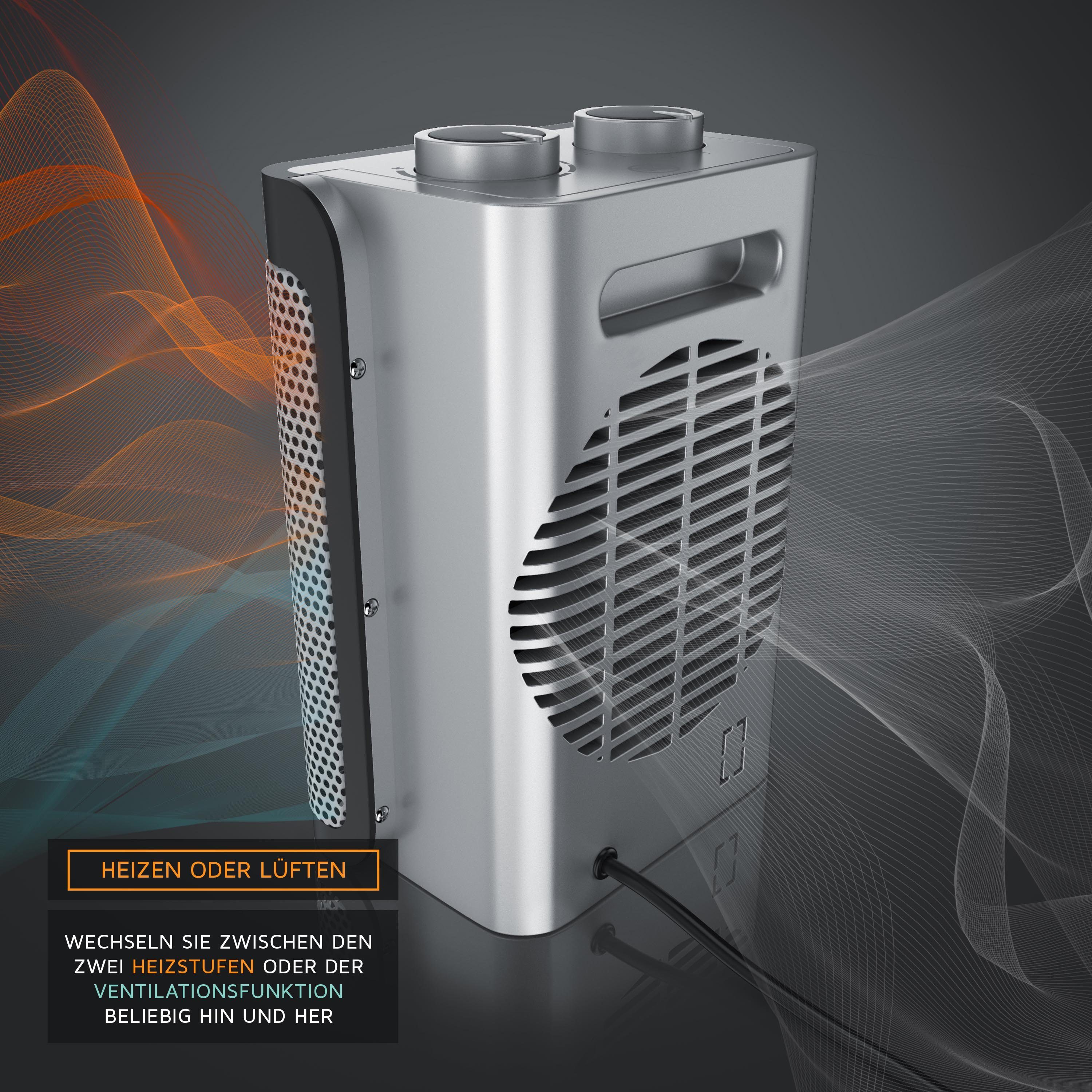 Brandson Keramikheizlüfter Bad Keramikheizgerät mit Temperaturregelung & Ventilationsfunktion, 1500 W, kompakt, 2 Leistungsstufen, Heizlüfter Badezimmer energie – Bild 4 von 5