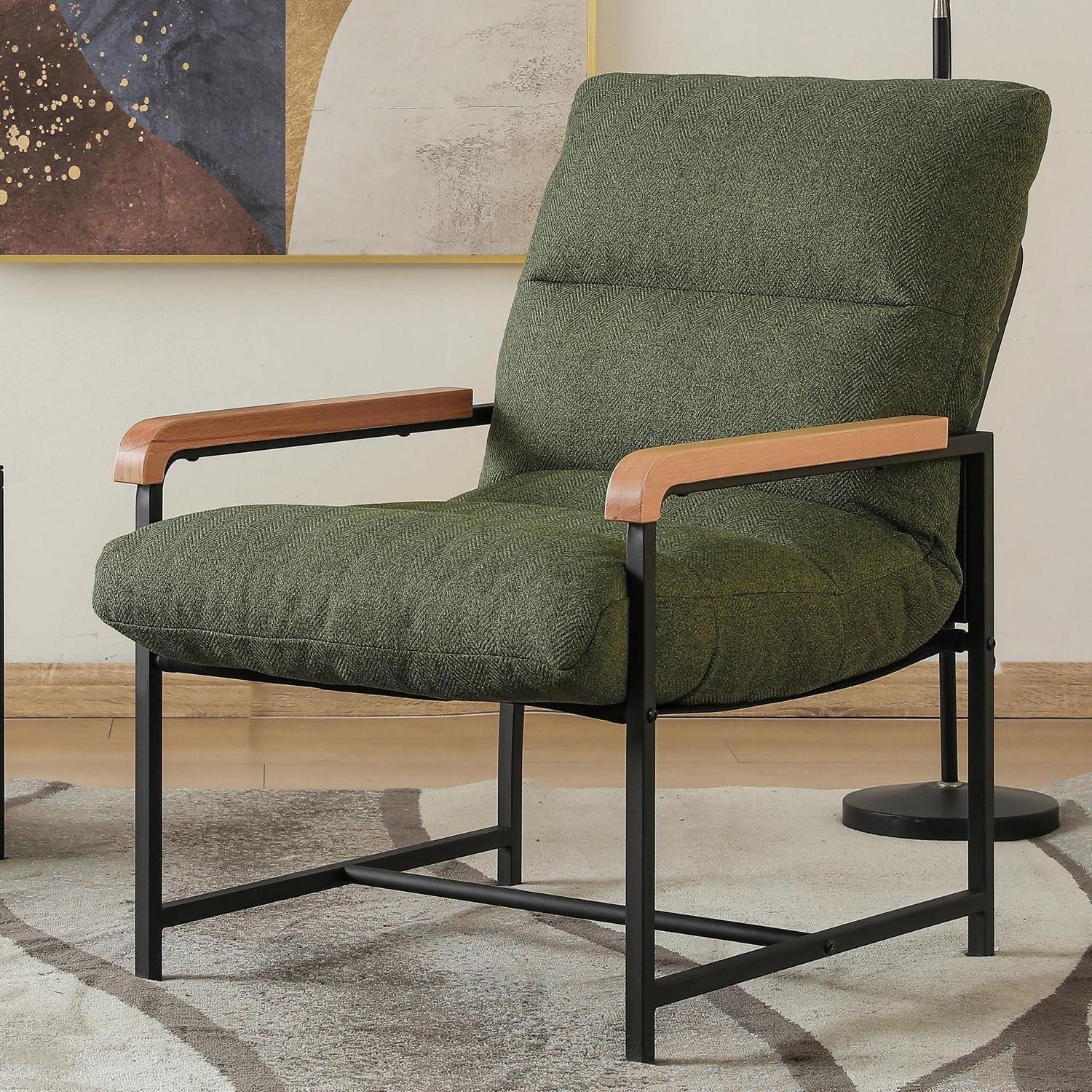 LuxusKollektion Cocktailsessel Sessel Gepolstert Armlehnen Cocktailstuhl Holzarmlehnen-Modell Grün