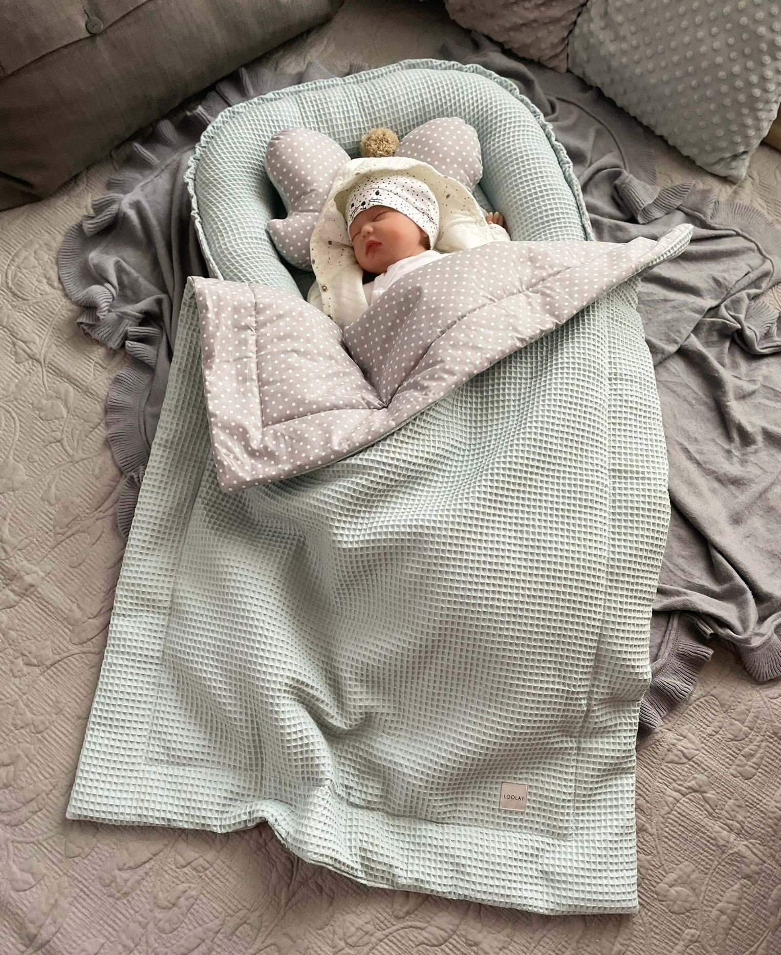 Bettnestchen Minze WAFFELPIQUE Baumwolle BABYNEST Neugeborene Babyausstattung
