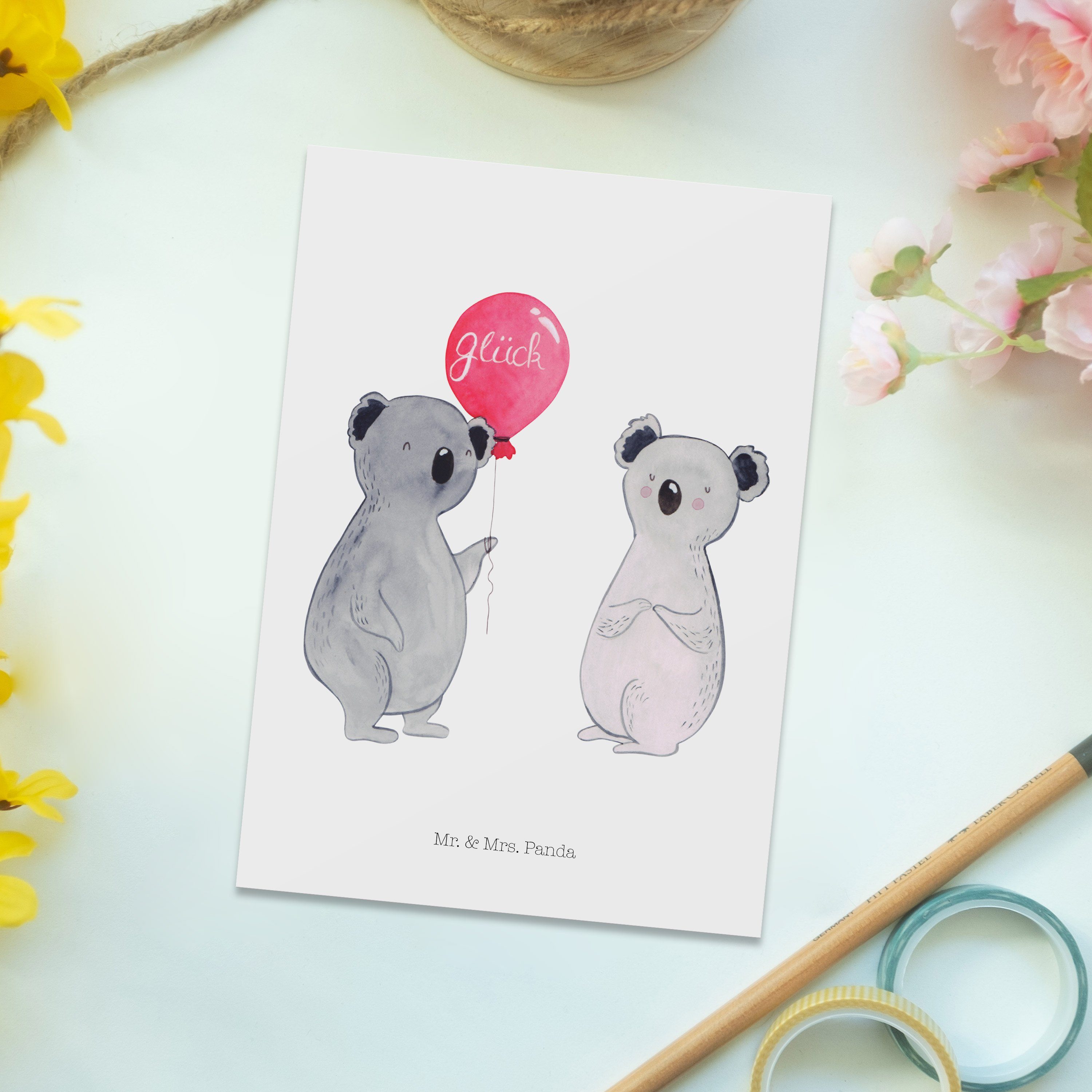 Grußkarte, Mrs. - Weiß - Mr. Postkarte Koala Geschenk, Party Luftballon & Panda Einladungskarte,